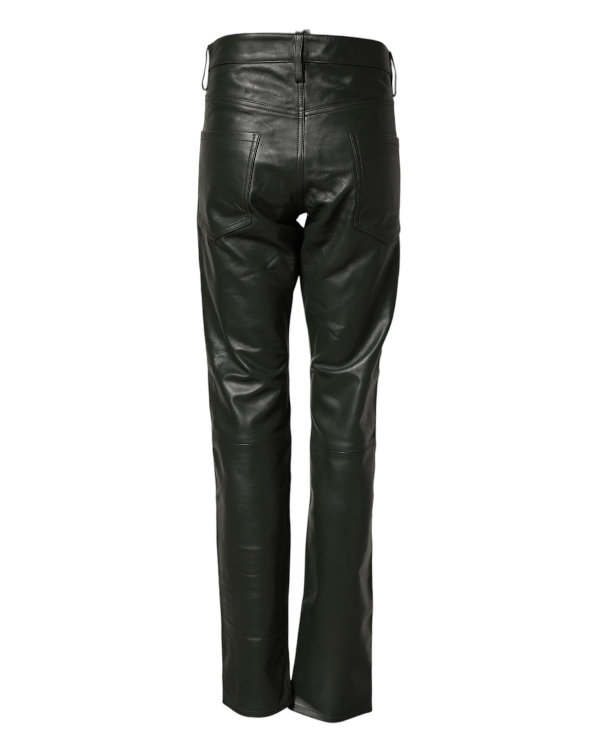 New Dsquared² Black Full Grain Leather Mid Waist Trouser Pants