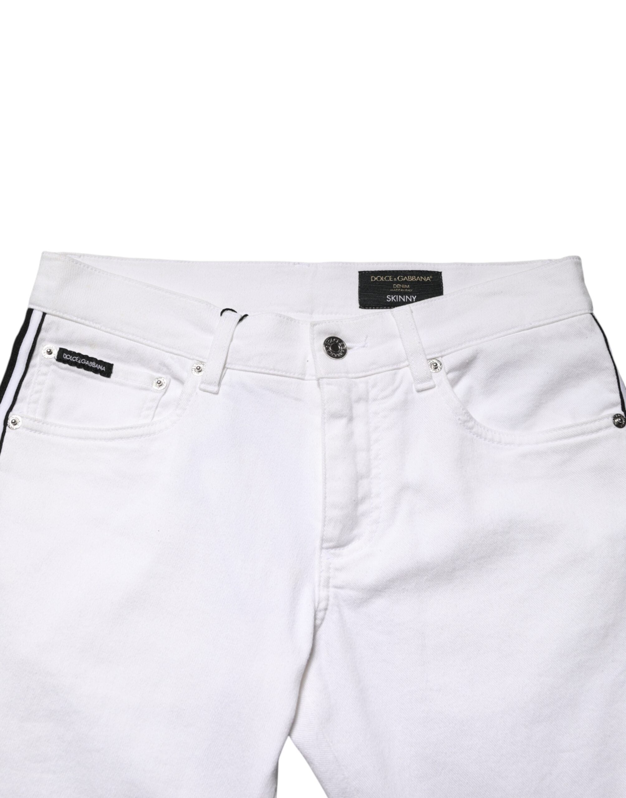 New Dolce & Gabbana White Cotton Stretch Skinny Men Denim Jeans