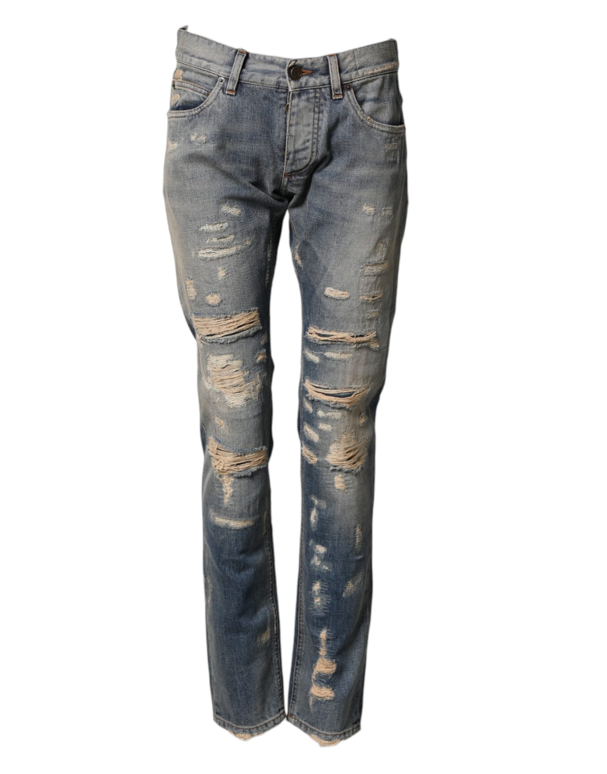 Dolce & Gabbana Blue Tattered Men Skinny Denim Trouser Jeans