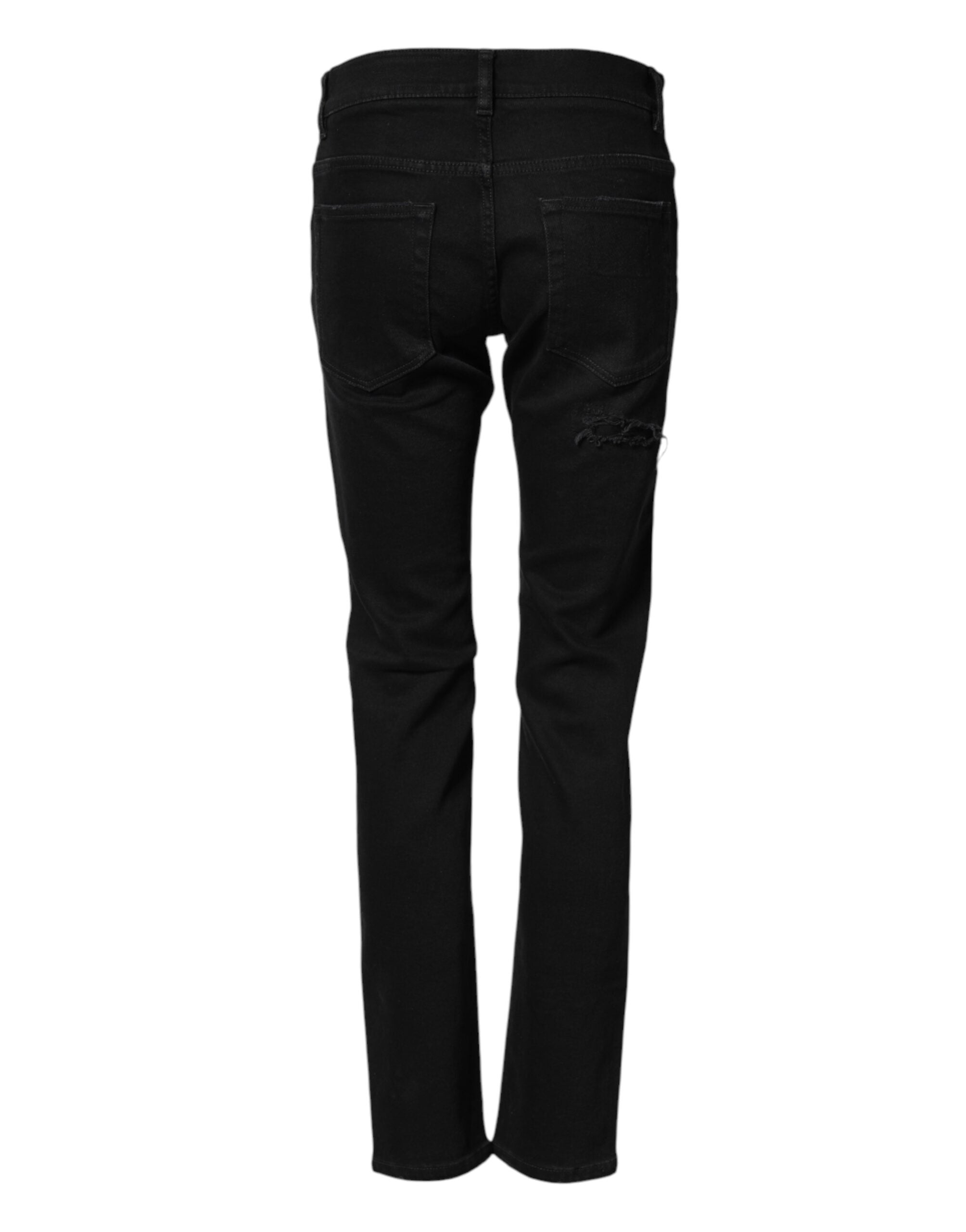 Dolce & Gabbana Black Tattered Cotton Men Skinny Denim Jeans
