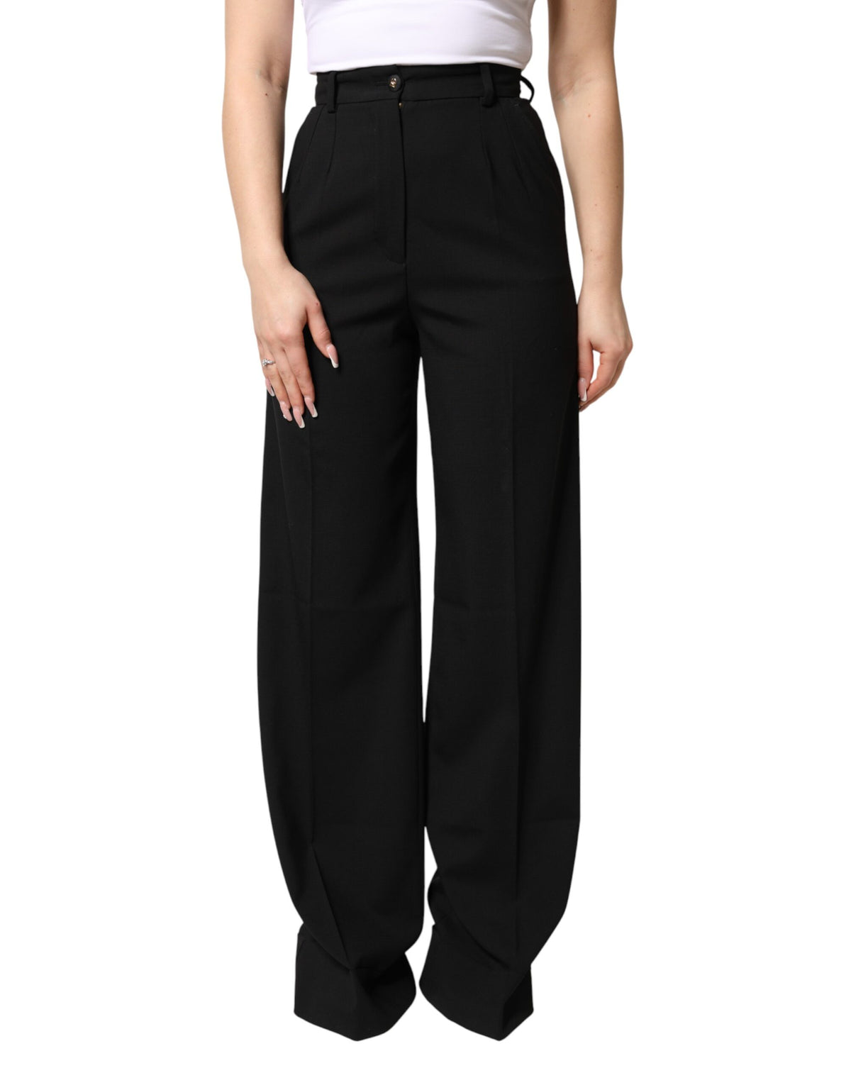 Dolce & Gabbana Black Wool Blend Straight High Waist Pants