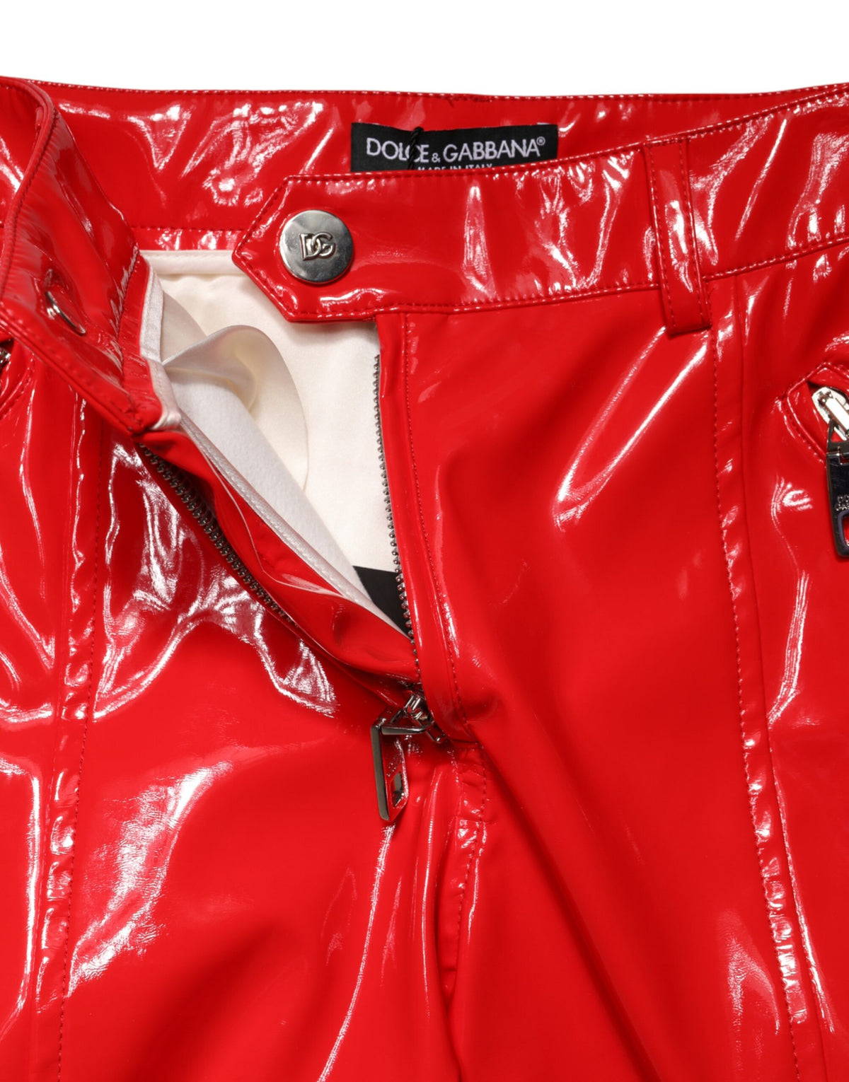 New Dolce & Gabbana Red Glossy Cargo Boot Cut Pants