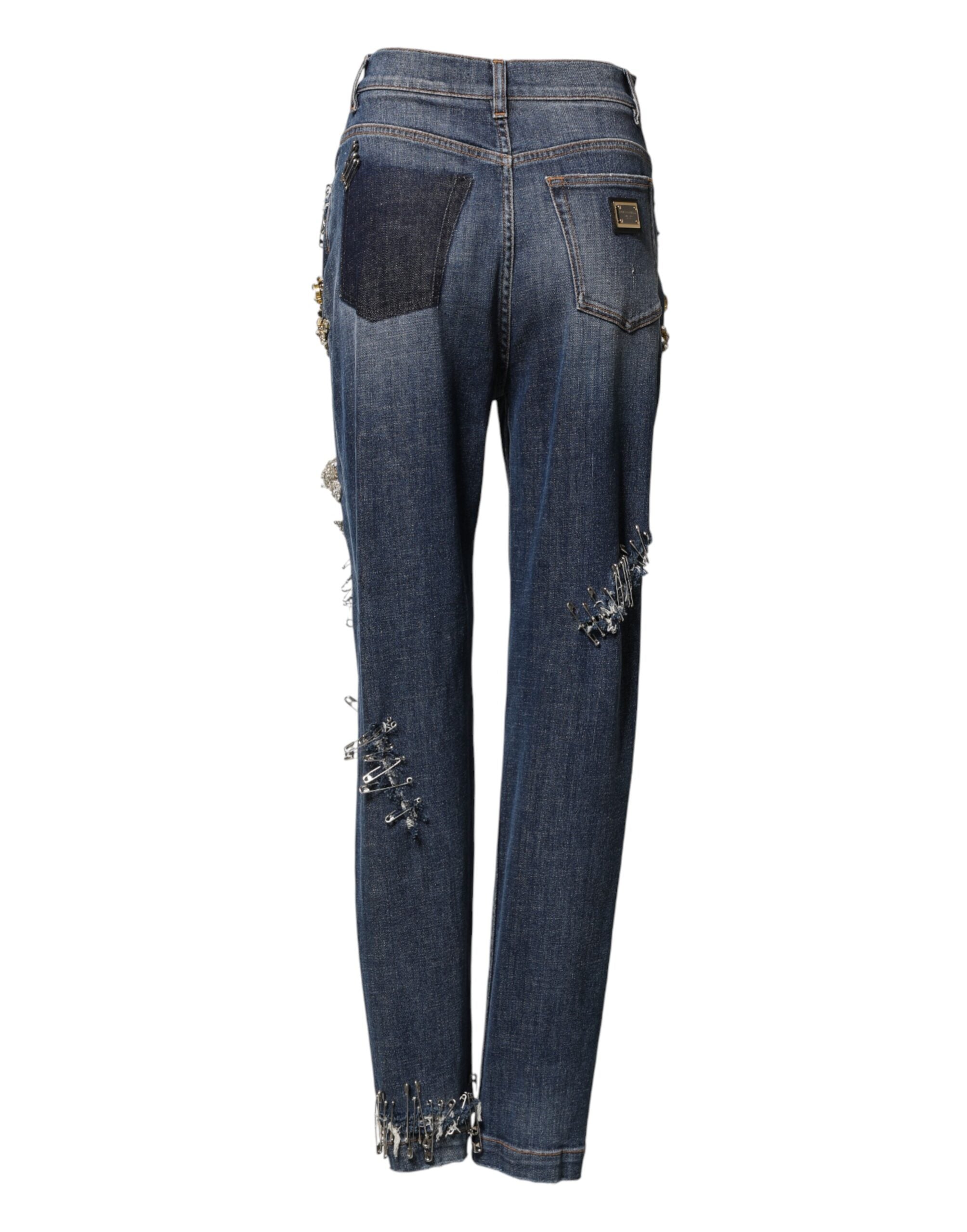 Dolce & Gabbana Blue Cotton Rhinestone Embellish Denim Jeans