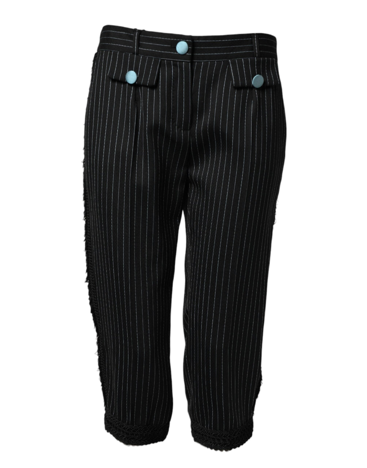 New Dolce & Gabbana Black Wool Stripes Cropped Trouser Pants
