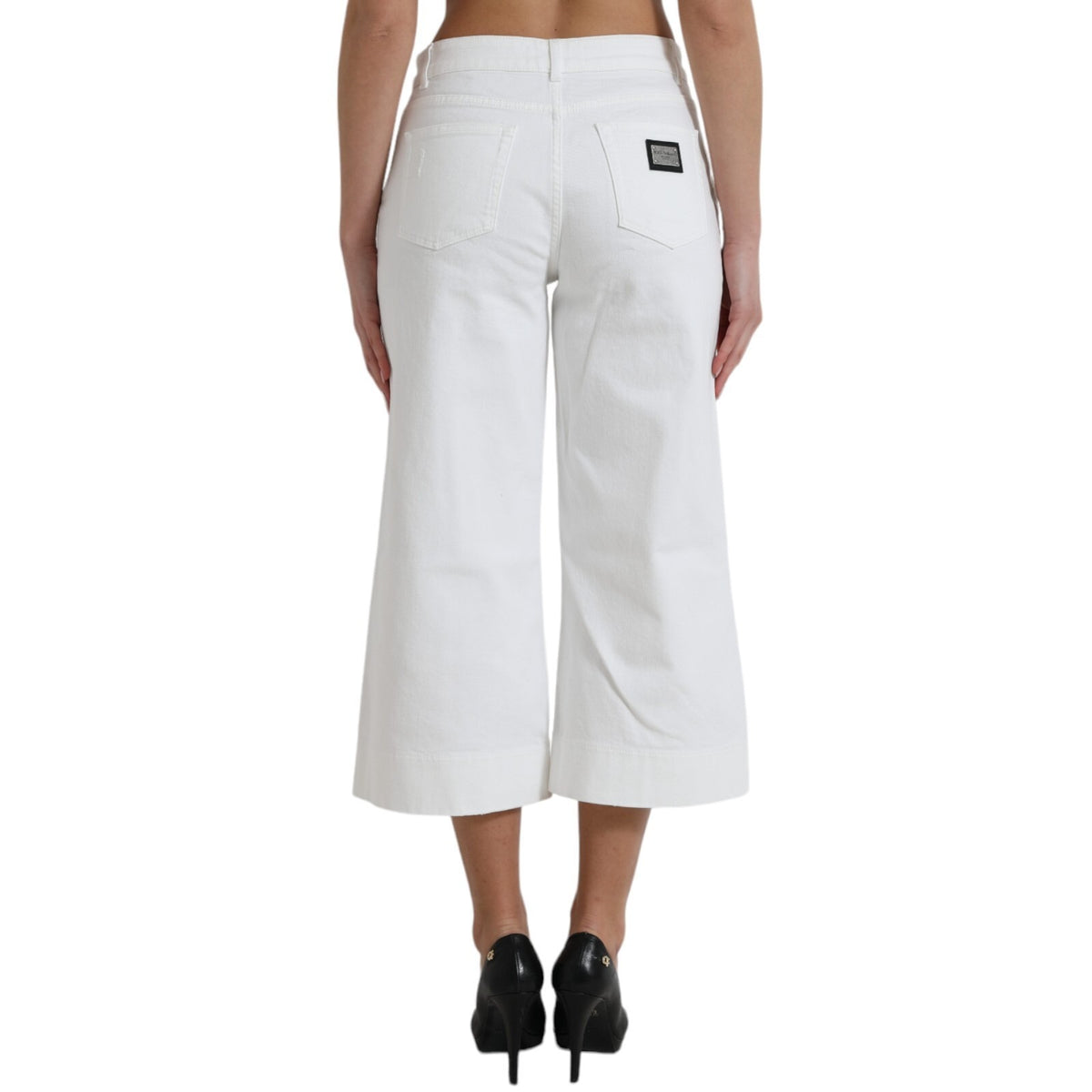 New Dolce & Gabbana Wide Leg White Cotton Cropped Denim Jeans