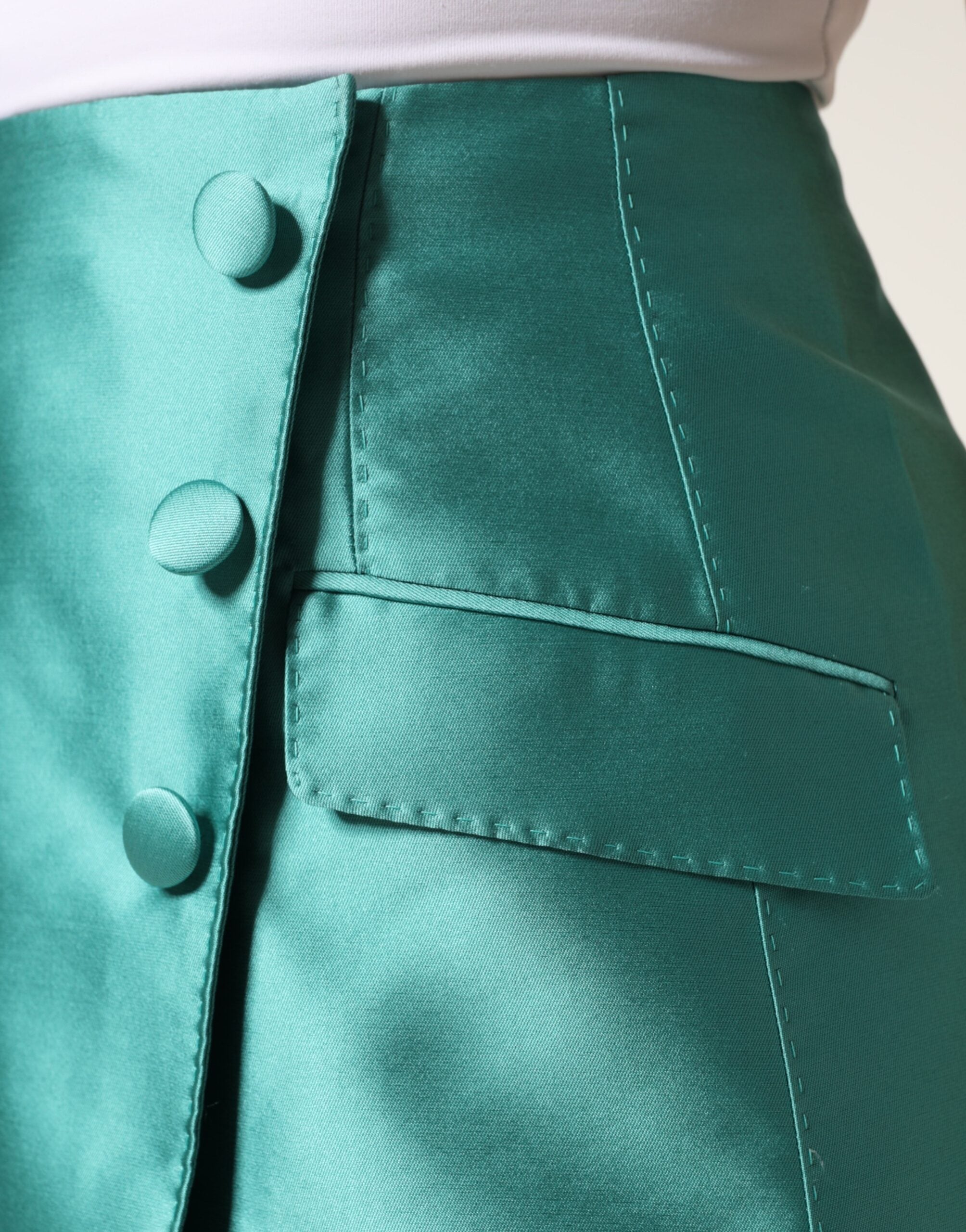 New Dolce & Gabbana Green Button High Waist Mini Skirt