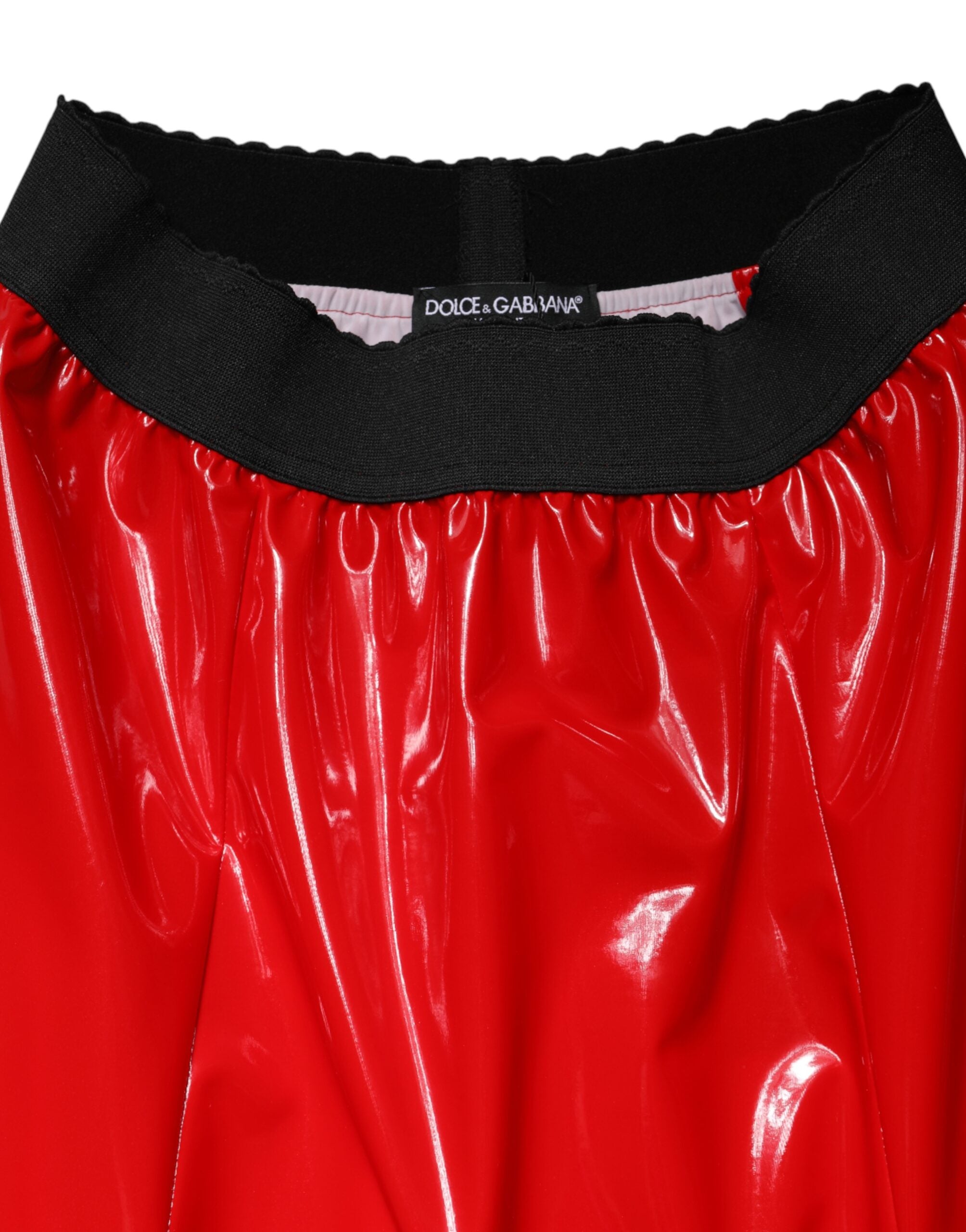 New Dolce & Gabbana Glossy Red High Waist Midi Skirt