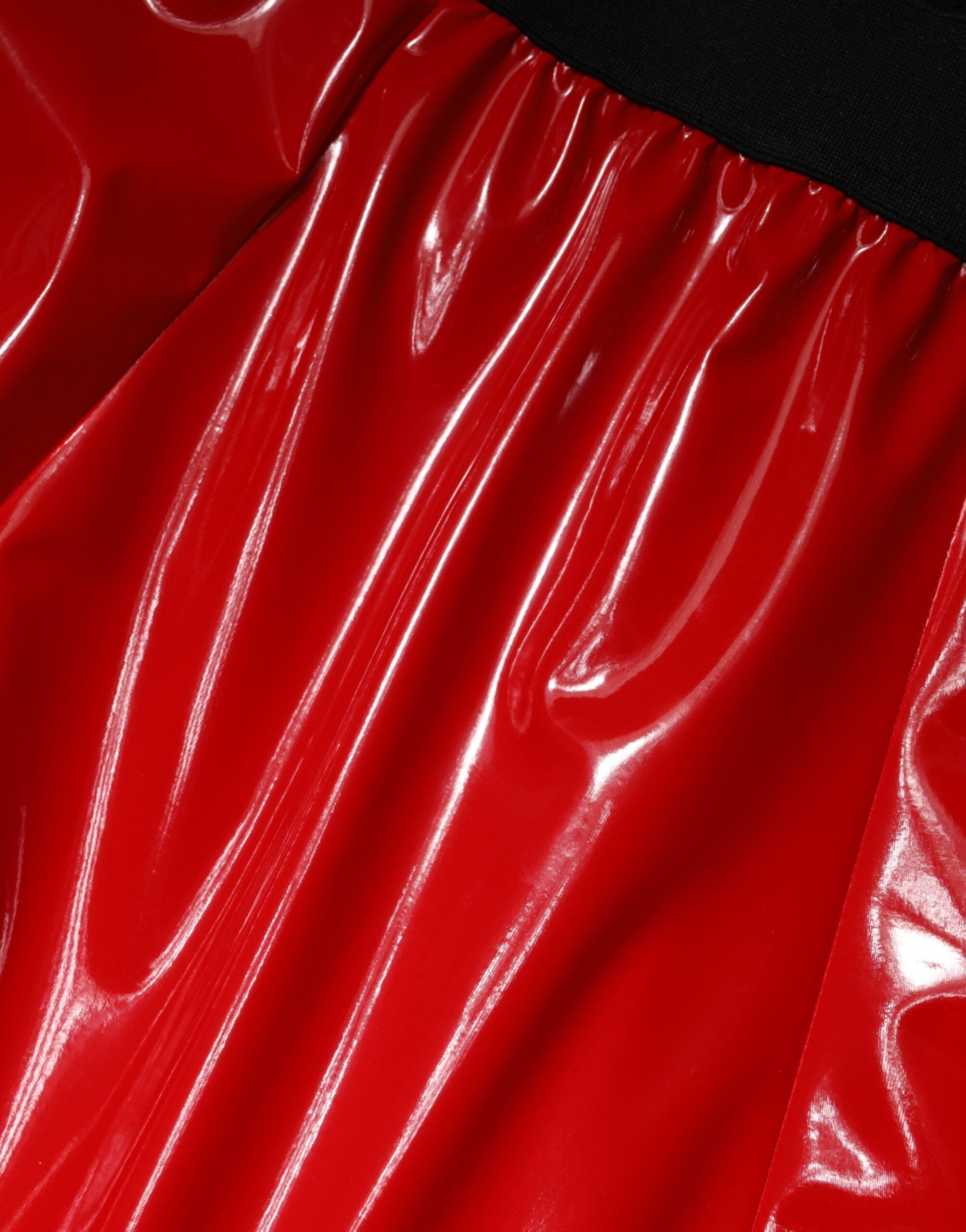 New Dolce & Gabbana Glossy Red High Waist Midi Skirt