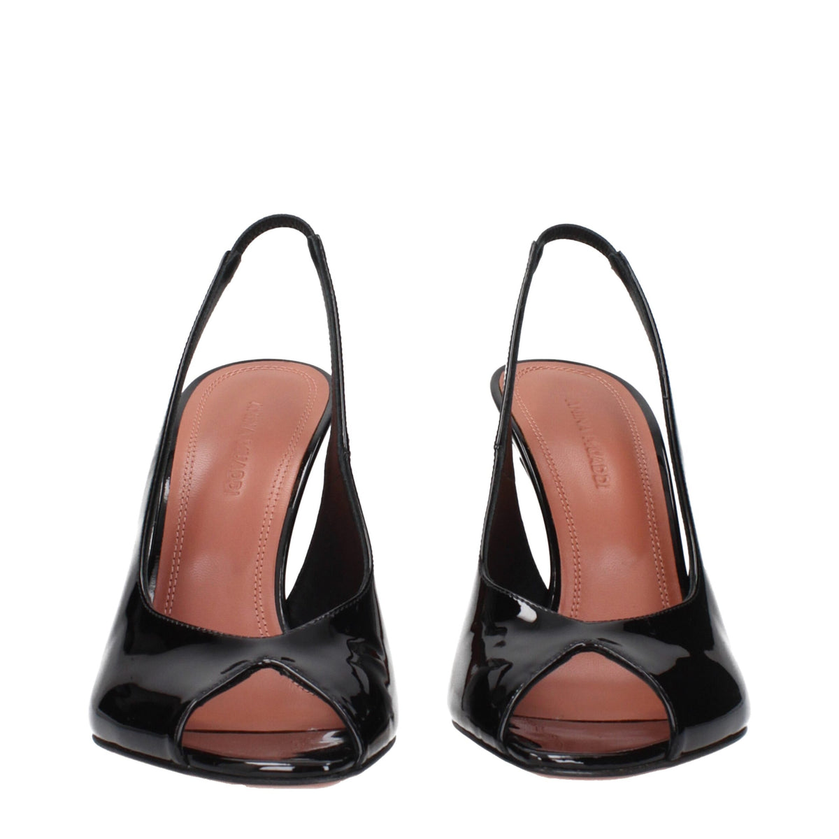 Amina Muaddi Black Leather Stiletto Heel Sandals