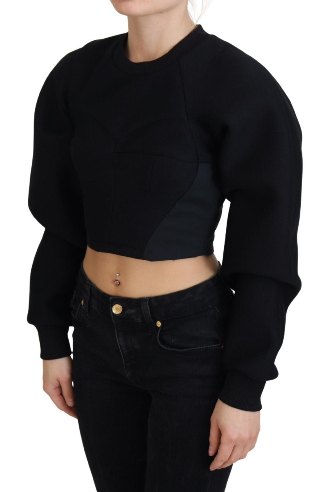 Philosophy Black Cropped Zipper Back Sweatshirt Sweater