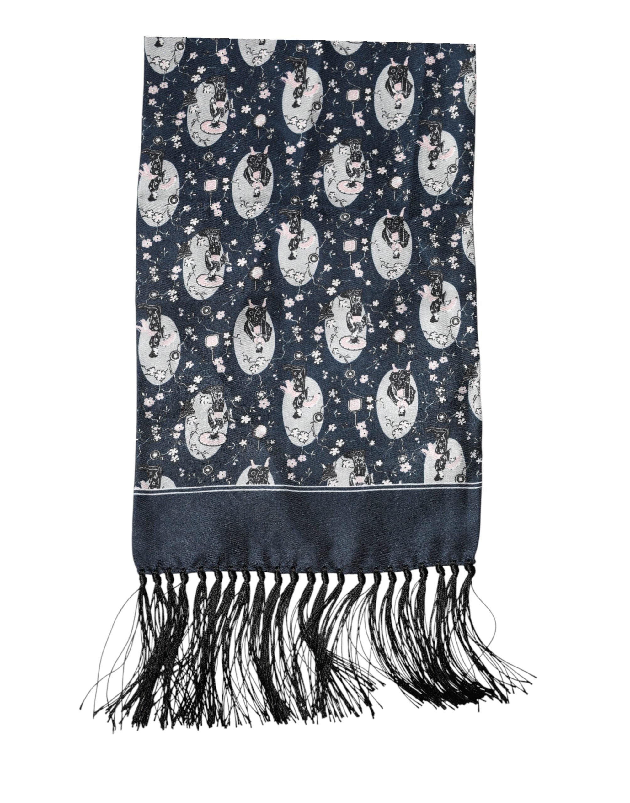 New Dolce & Gabbana Navy Blue Silk Neck Wrap Shawl Men Scarf