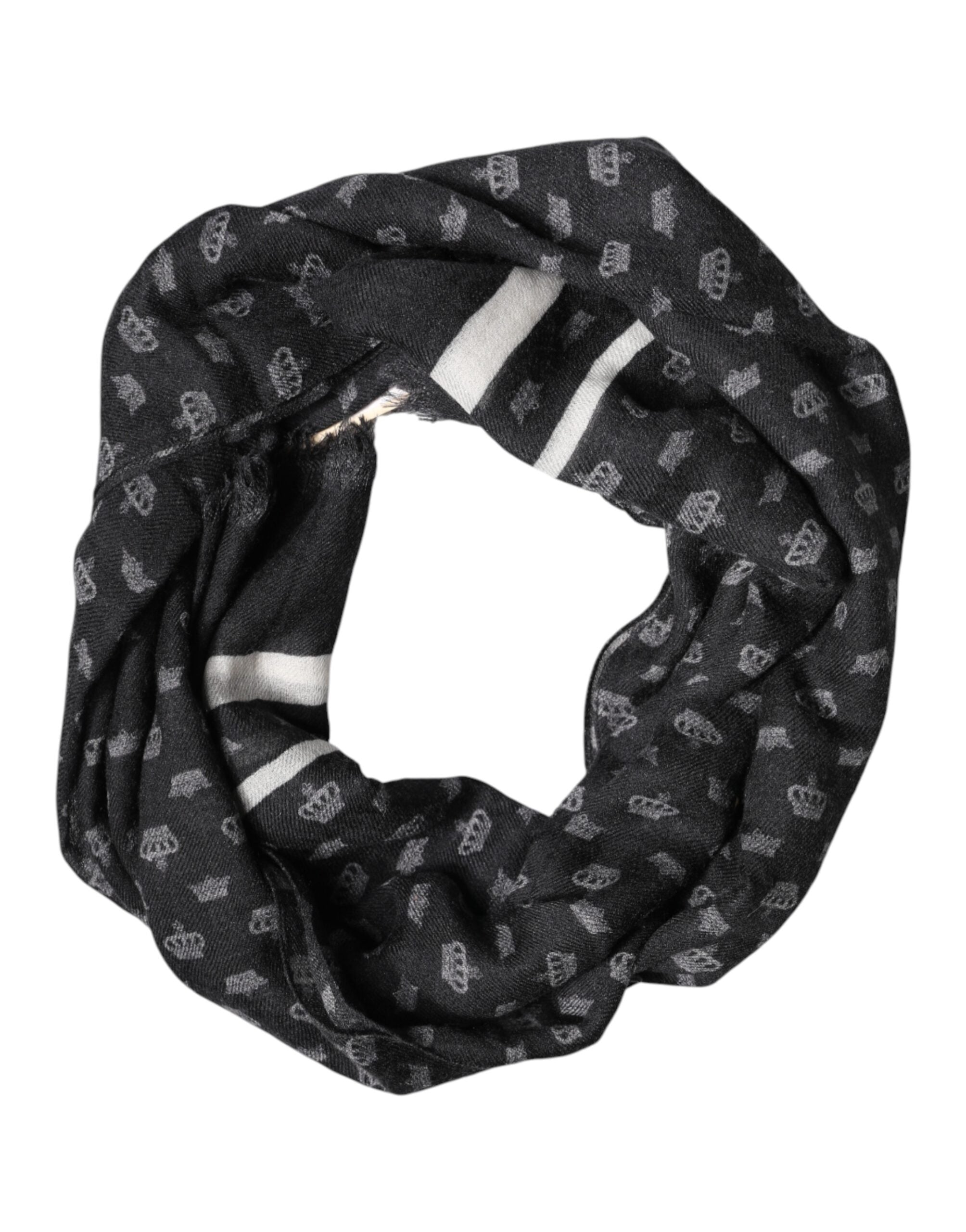 New Dolce & Gabbana Black Crown Cashmere Neck Wrap Shawl Scarf