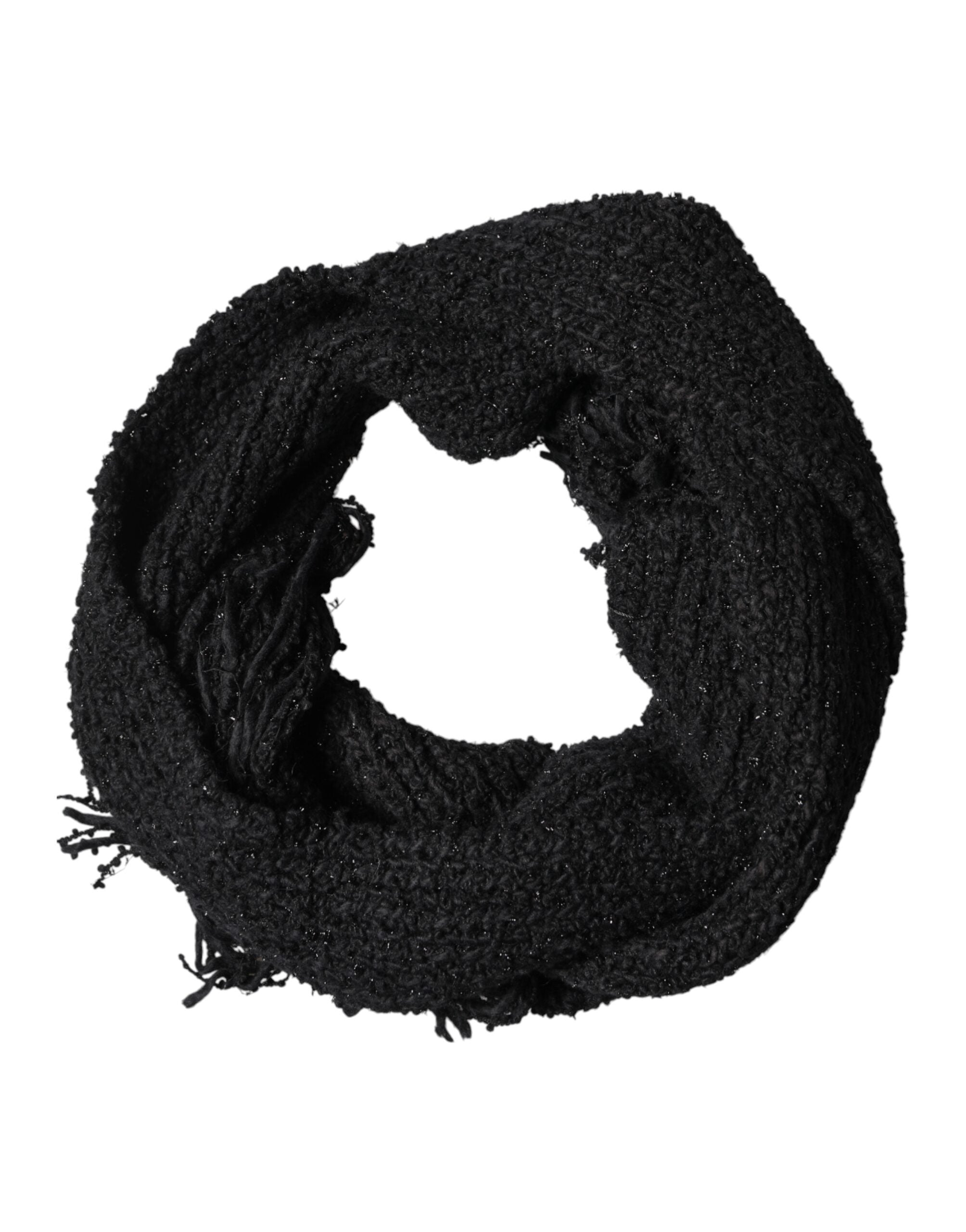 New Dolce & Gabbana Black Cashmere Knit Shawl Fringes Scarf