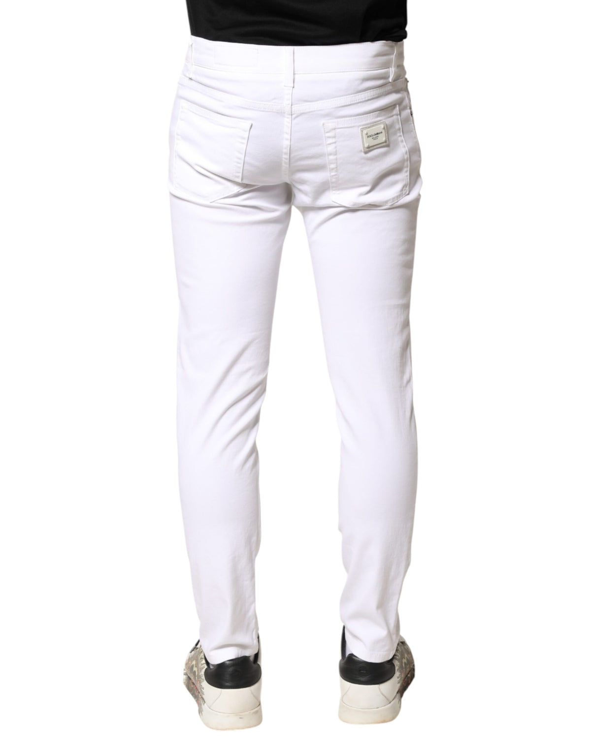 New Dolce & Gabbana White Cotton Stretch Skinny Denim Men Jeans
