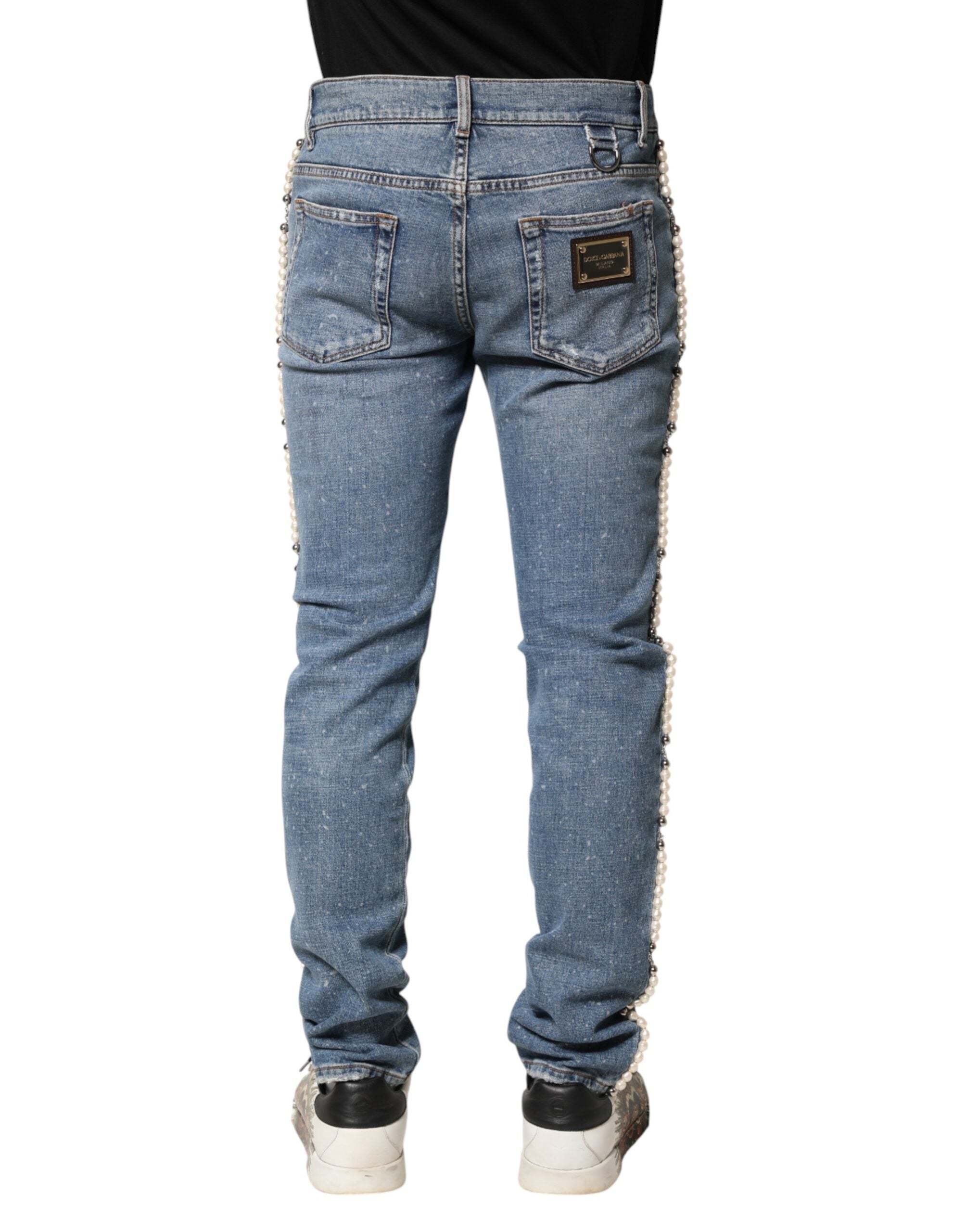 New Dolce & Gabbana Blue Embellished Cotton Skinny Denim Jeans