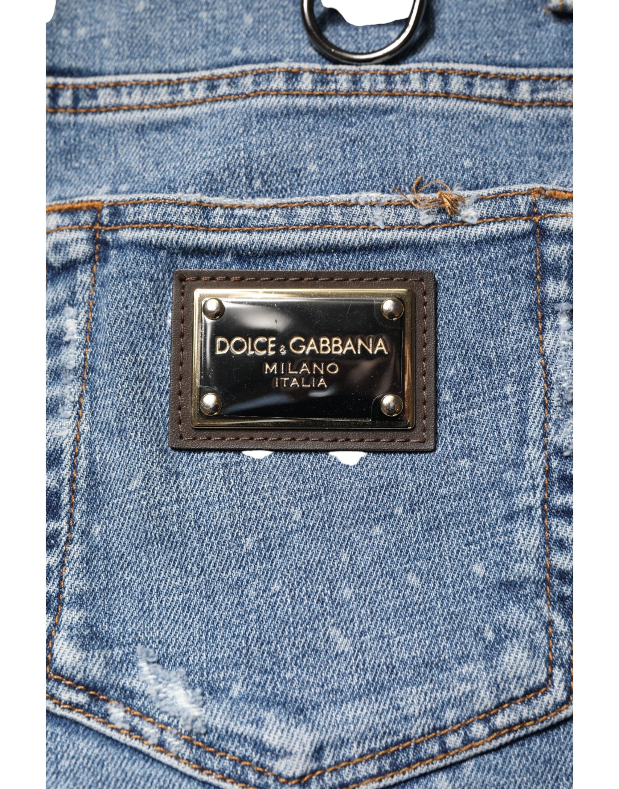 New Dolce & Gabbana Blue Embellished Cotton Skinny Denim Jeans
