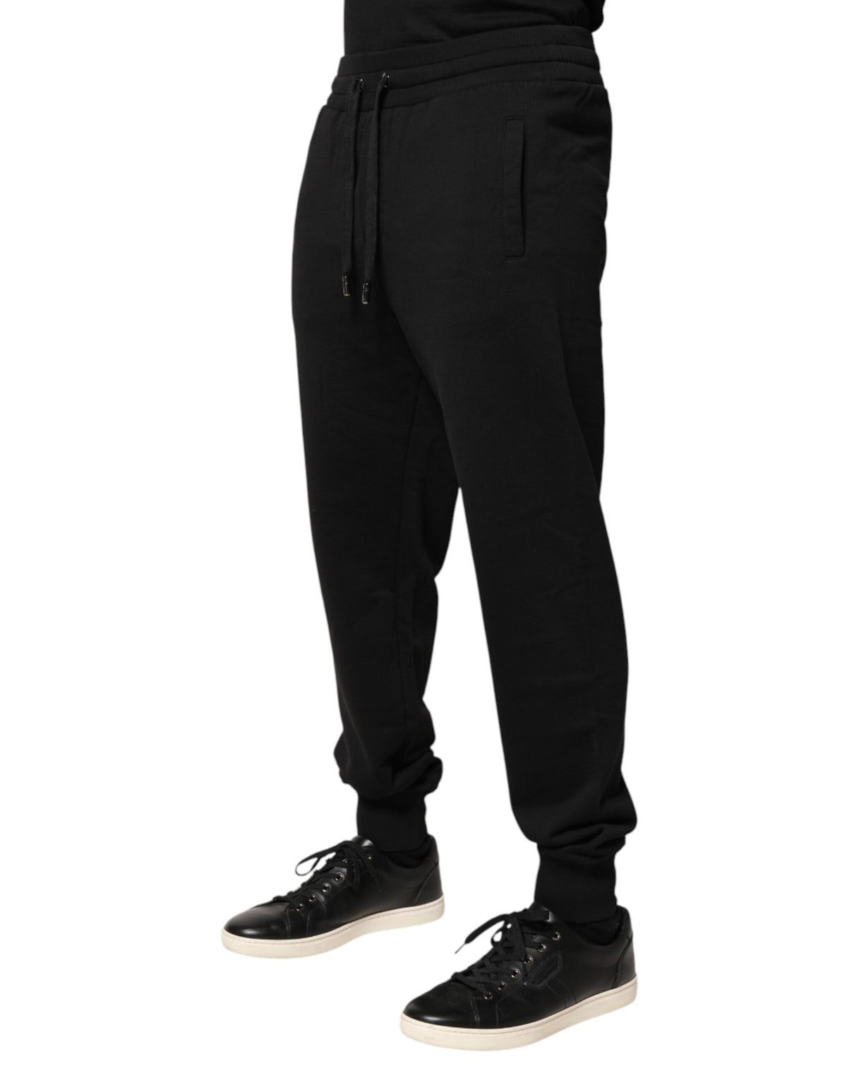 Dolce & Gabbana Black Cotton Mid Waist Jogger Trousers Pants