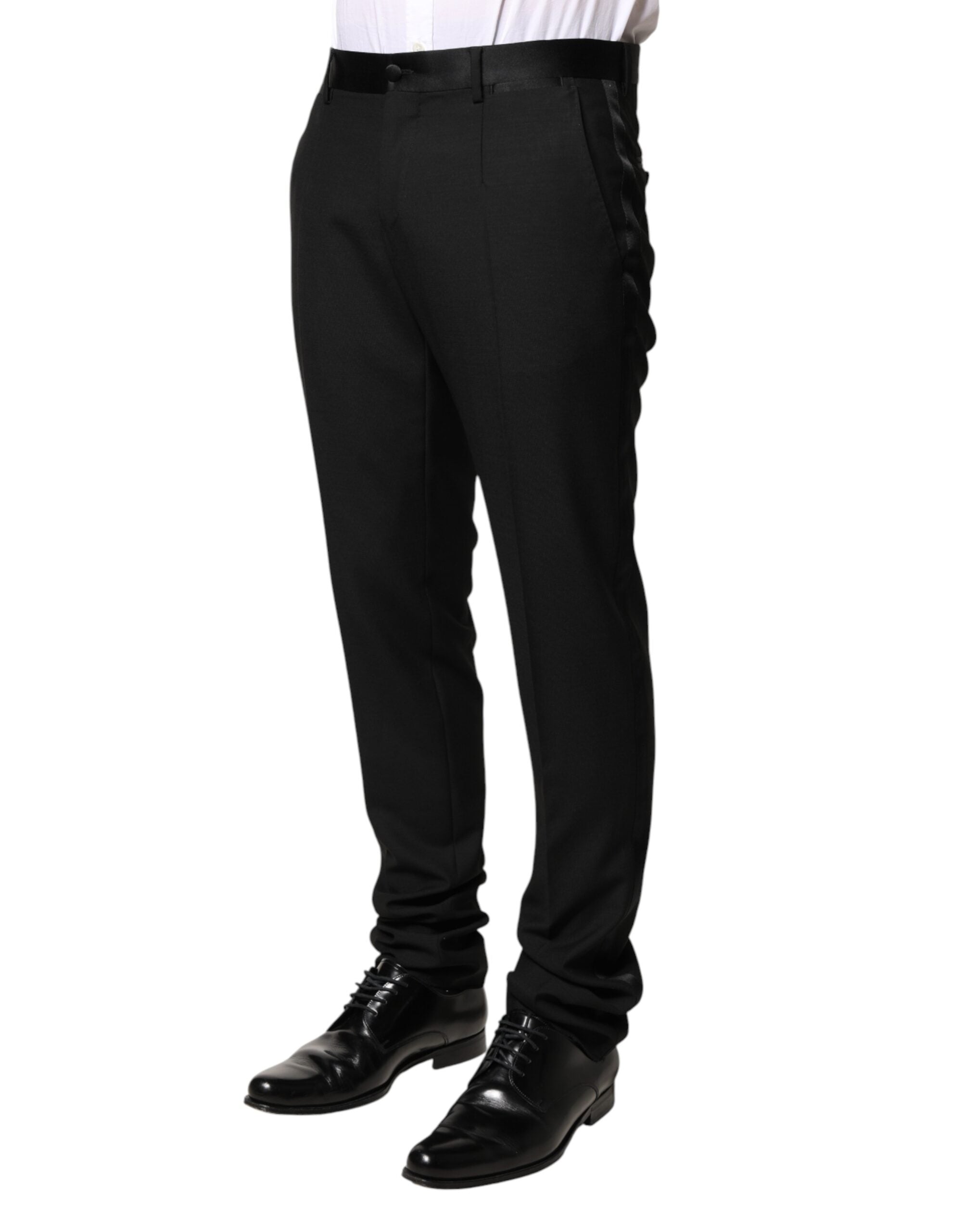 Dolce & Gabbana Black Wool Mid Waist Men Dress Trousers Pants