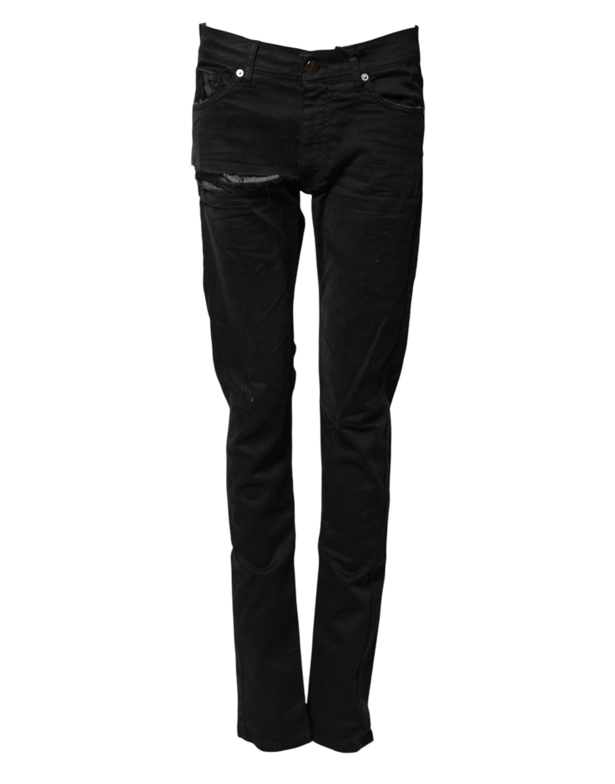 Karl Lagerfeld Black Tattered Men Skinny Denim Trouser Jeans