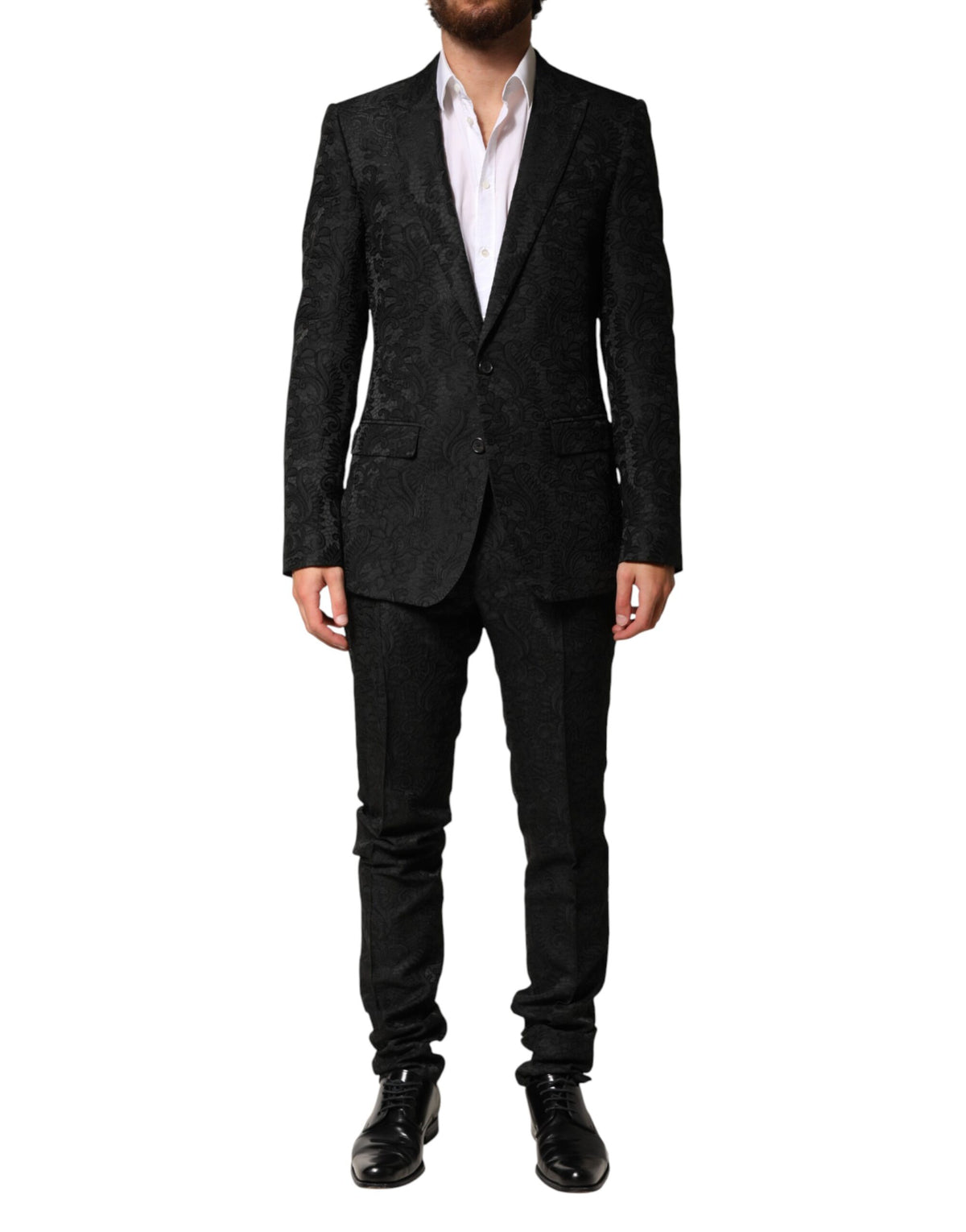 New Dolce & Gabbana Black Brocade Single Breasted 2 Piece Suit