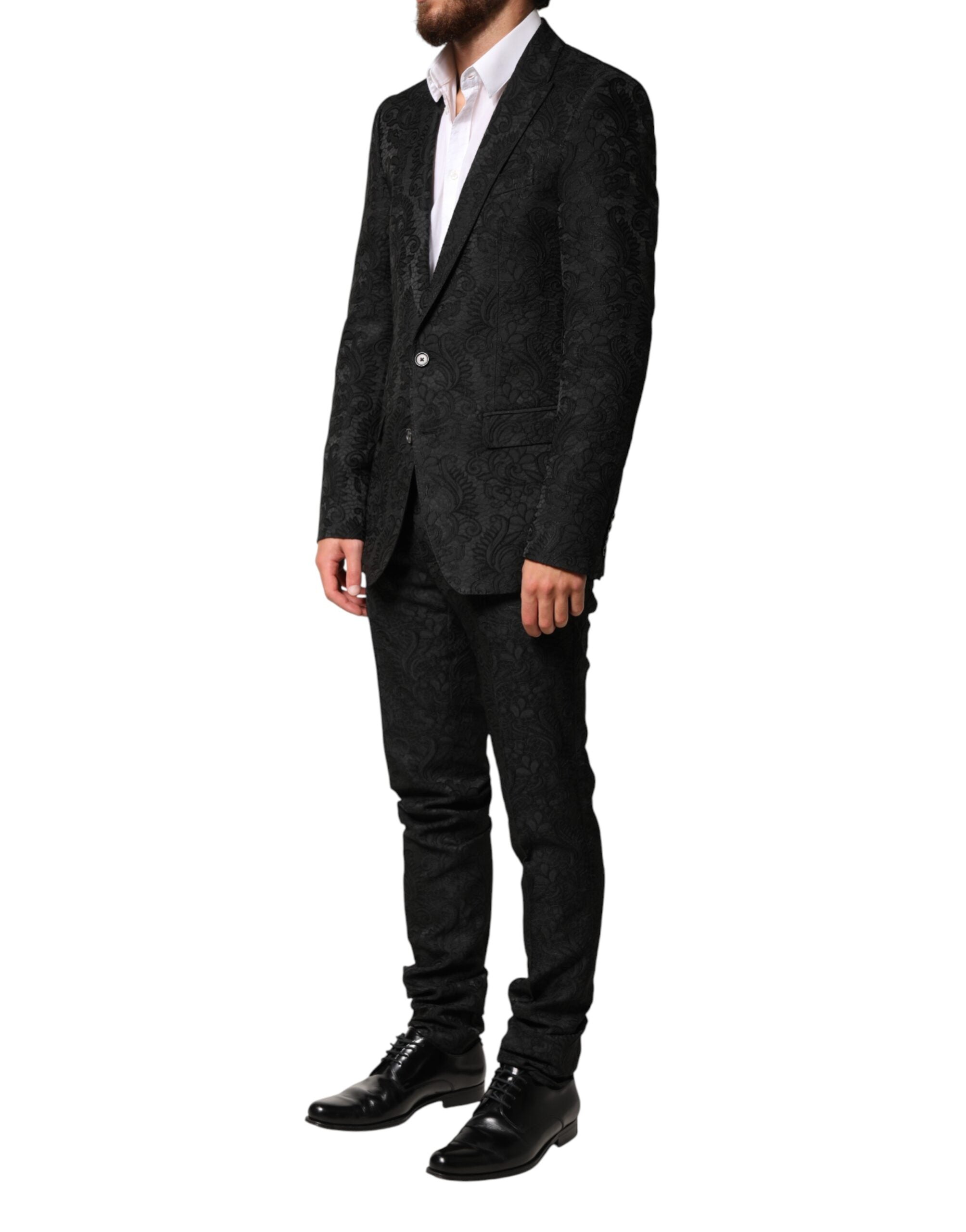 New Dolce & Gabbana Black Brocade Single Breasted 2 Piece Suit
