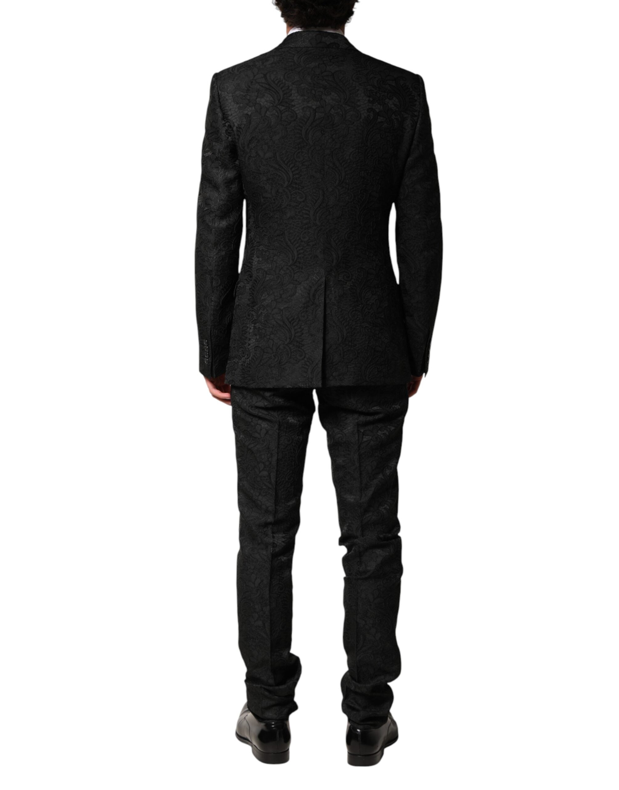 New Dolce & Gabbana Black Brocade Single Breasted 2 Piece Suit