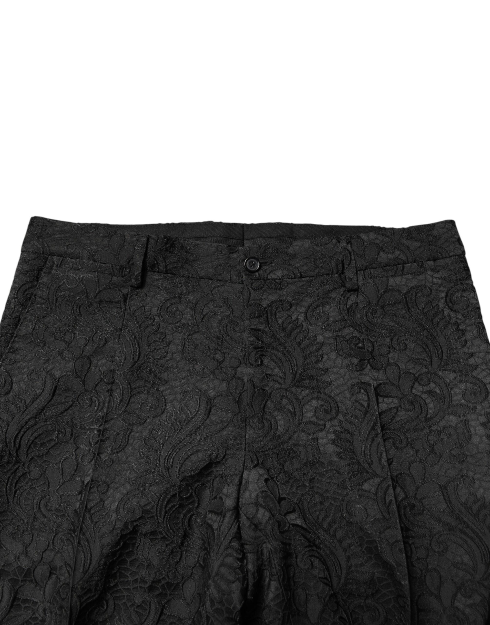 New Dolce & Gabbana Black Brocade Single Breasted 2 Piece Suit