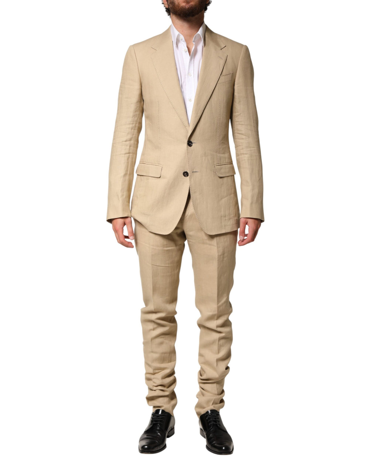 New Dolce & Gabbana Beige Linen Single Breasted 2 Piece Suit