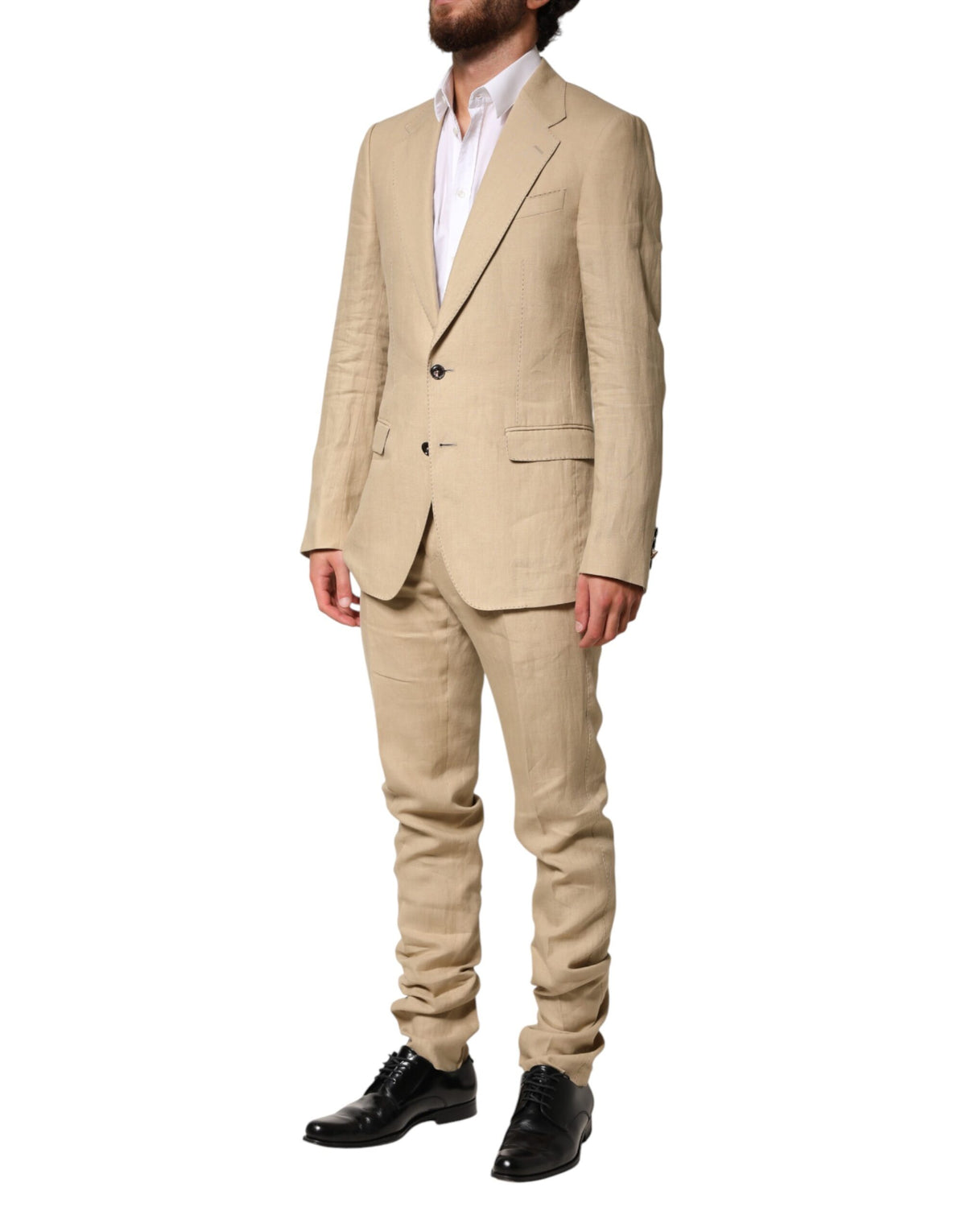 New Dolce & Gabbana Beige Linen Single Breasted 2 Piece Suit