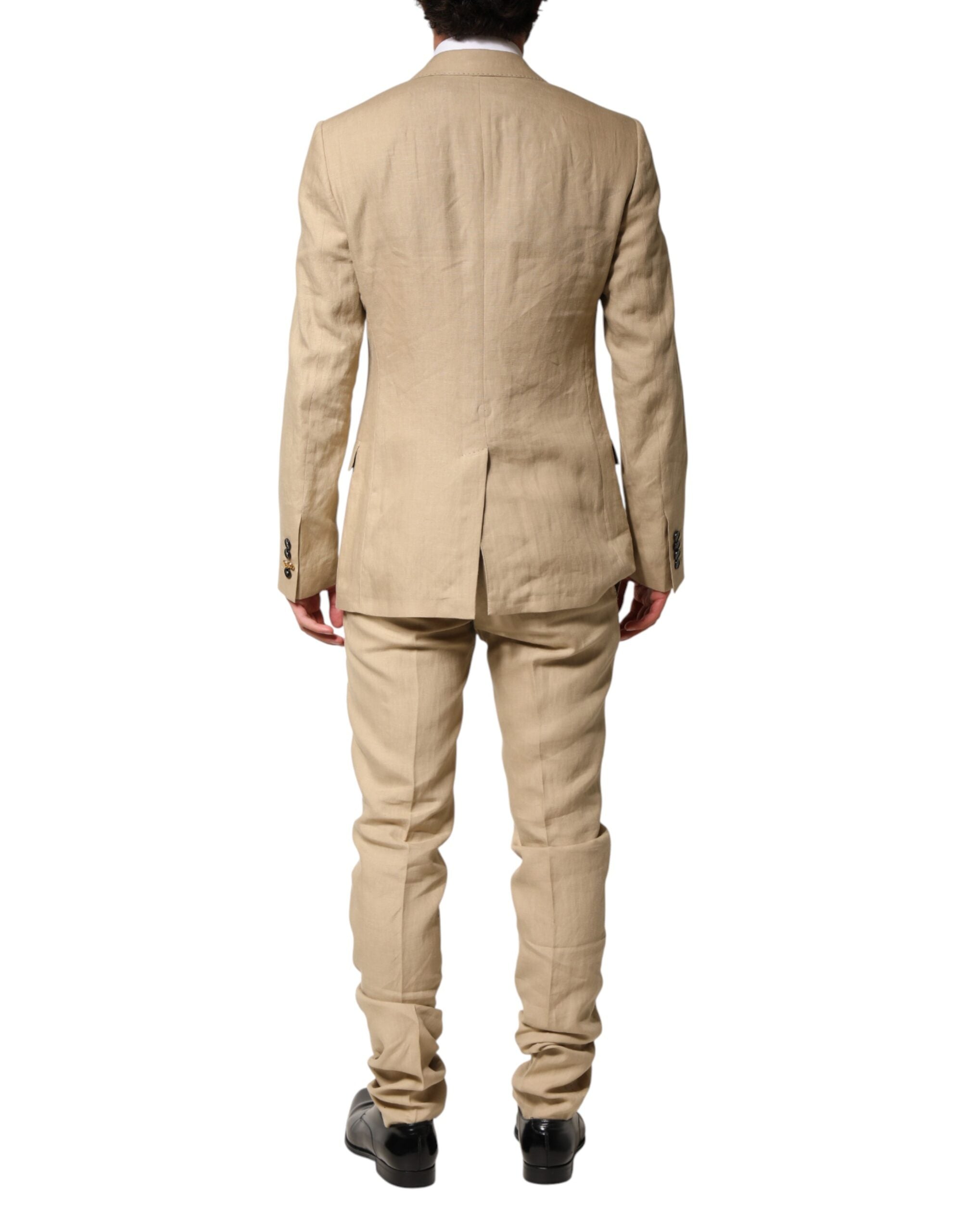 New Dolce & Gabbana Beige Linen Single Breasted 2 Piece Suit