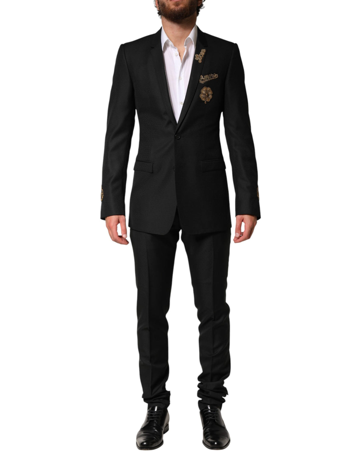 New Dolce & Gabbana Black Embellished Single Breasted 2 Pc Suit