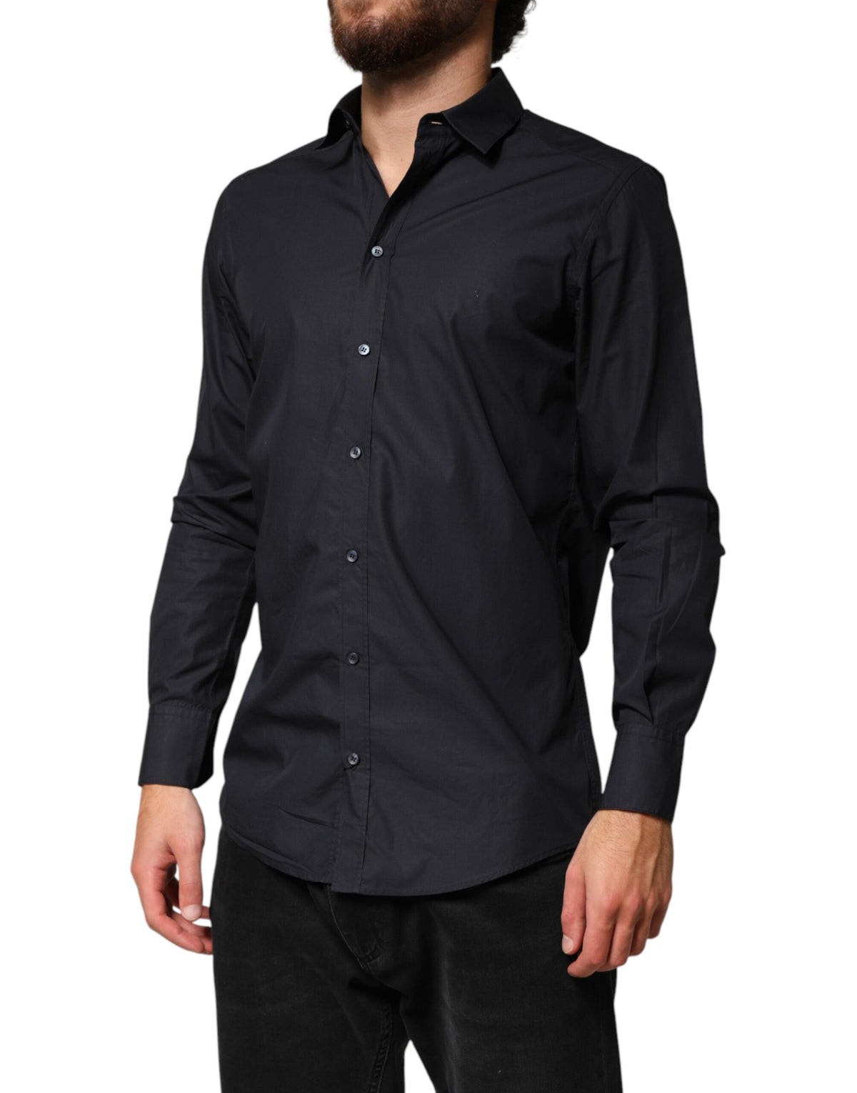 New Dolce & Gabbana Black Cotton Long Sleeves Dress Formal Shirt