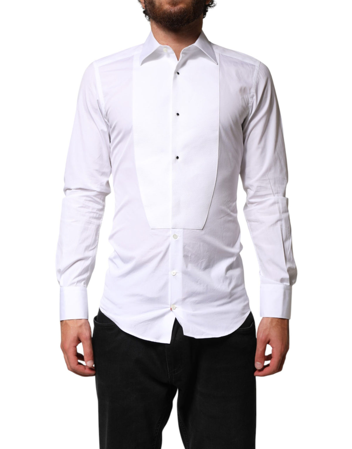 New Dolce & Gabbana White Cotton GOLD Collared Dress Bib Formal Shirt