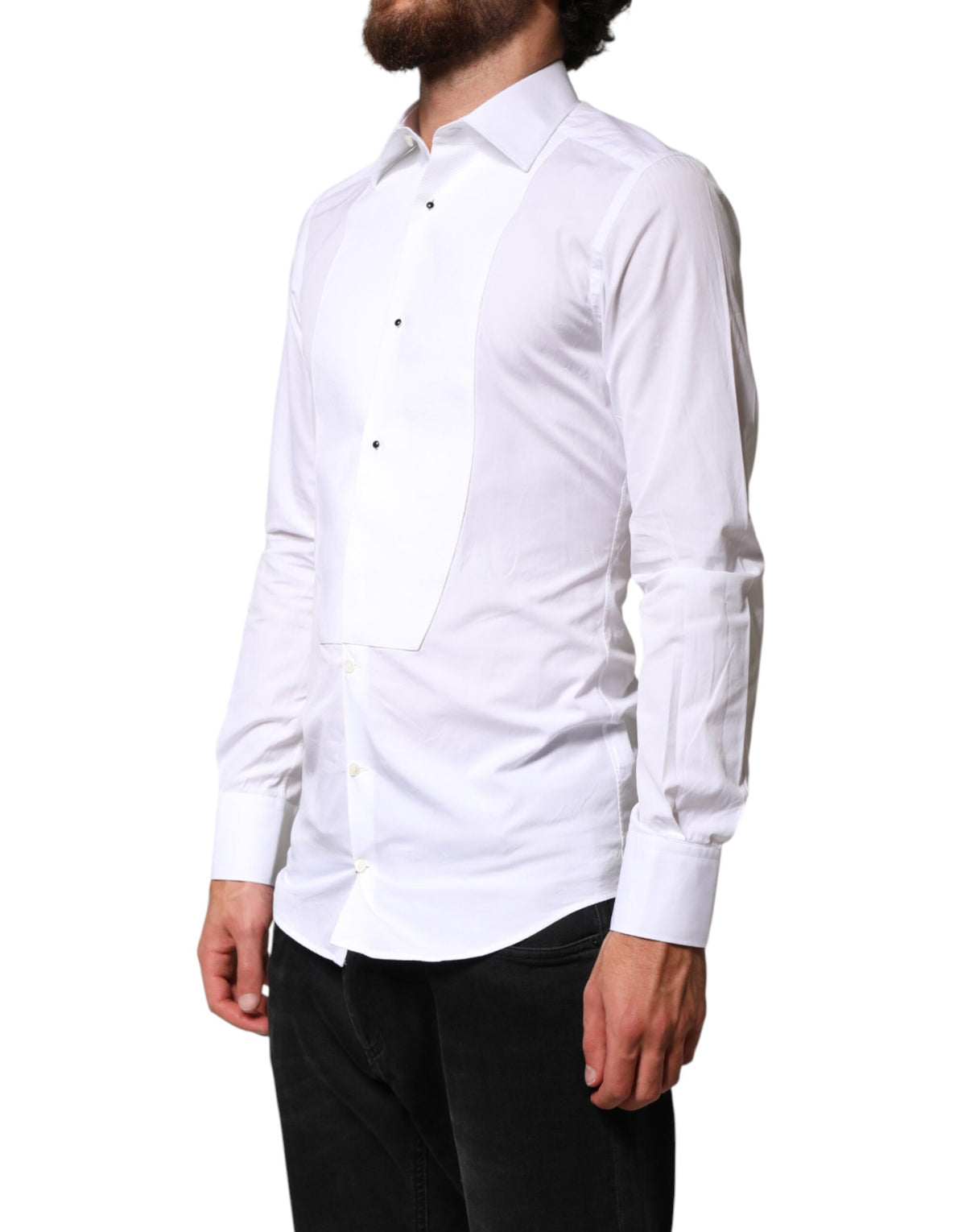 New Dolce & Gabbana White Cotton GOLD Collared Dress Bib Formal Shirt