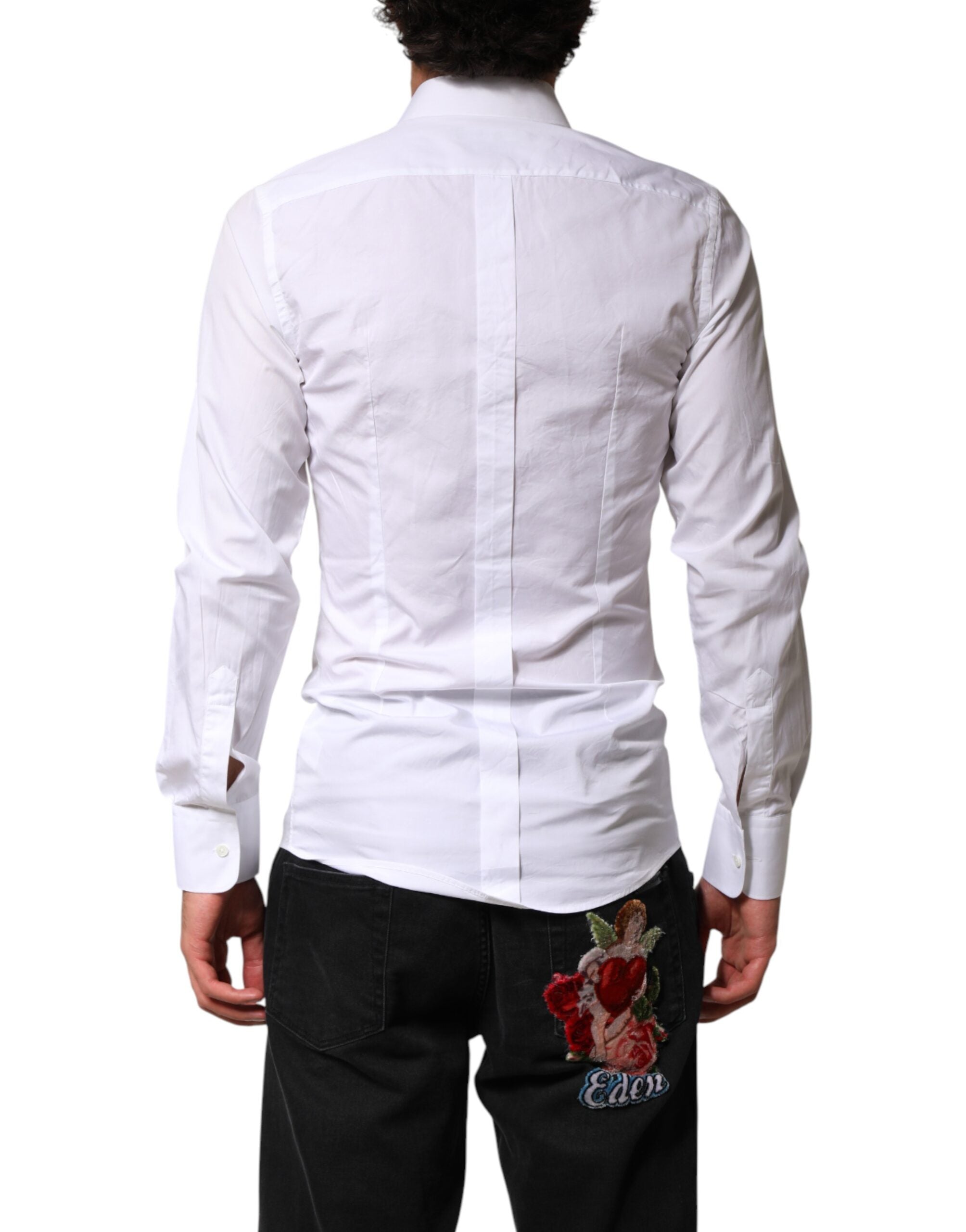 New Dolce & Gabbana White Cotton GOLD Collared Dress Bib Formal Shirt