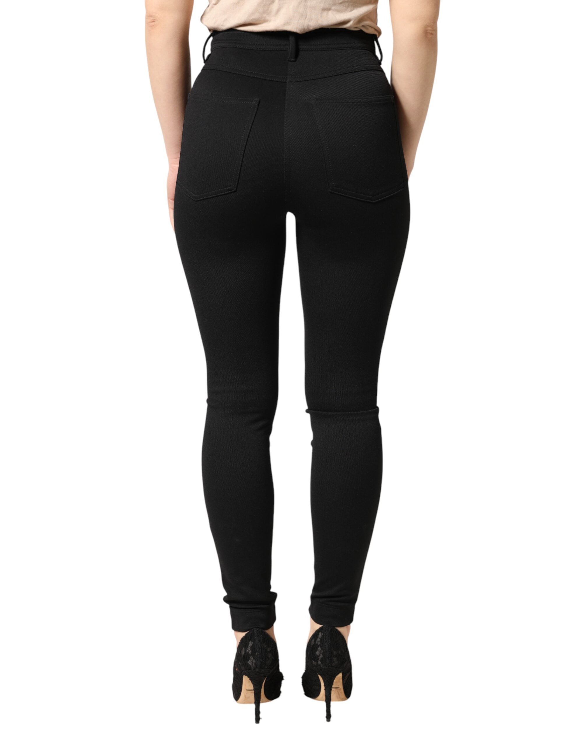 New Dolce & Gabbana Black Nylon Stretch Skinny High Waist Pants