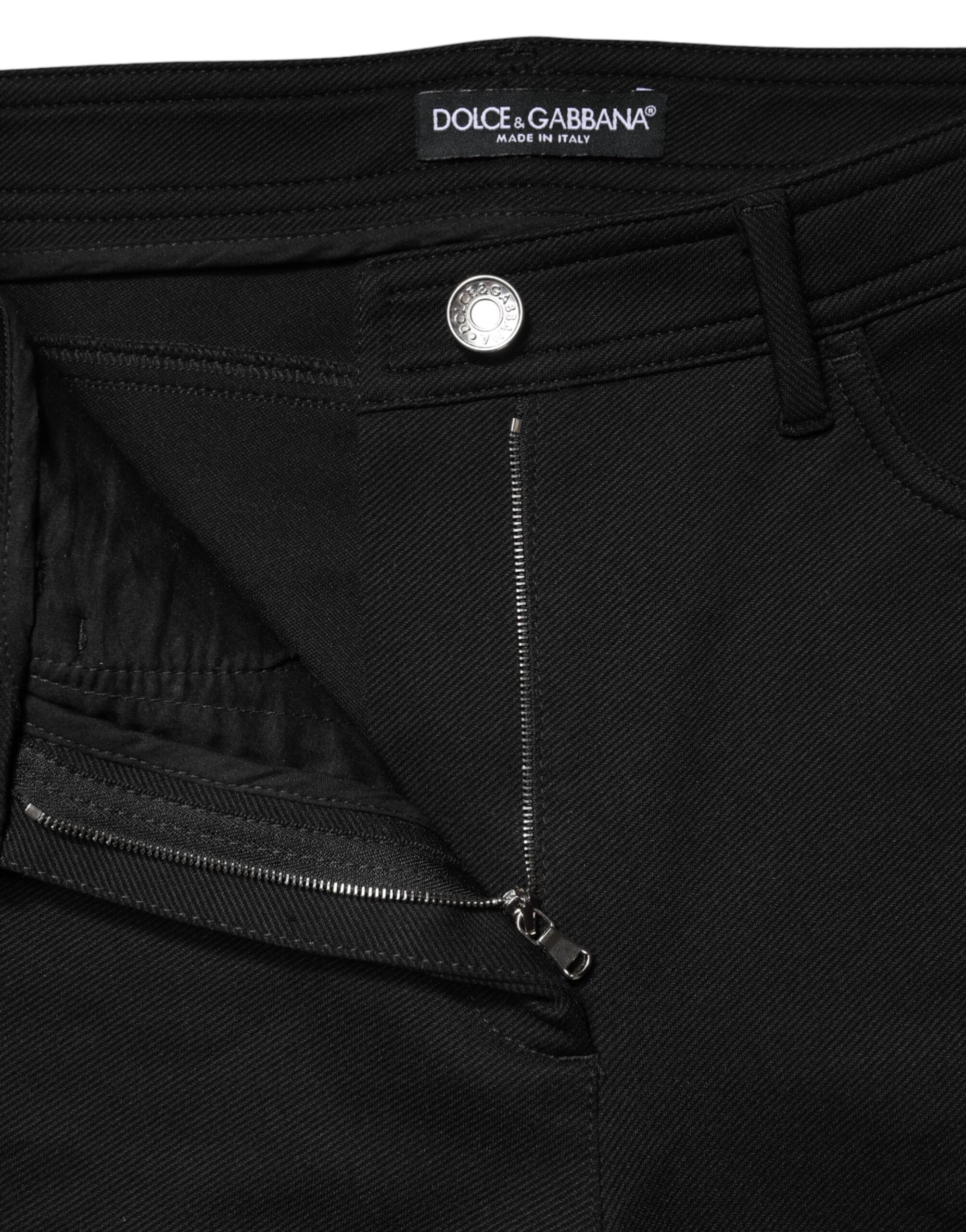 New Dolce & Gabbana Black Nylon Stretch Skinny High Waist Pants