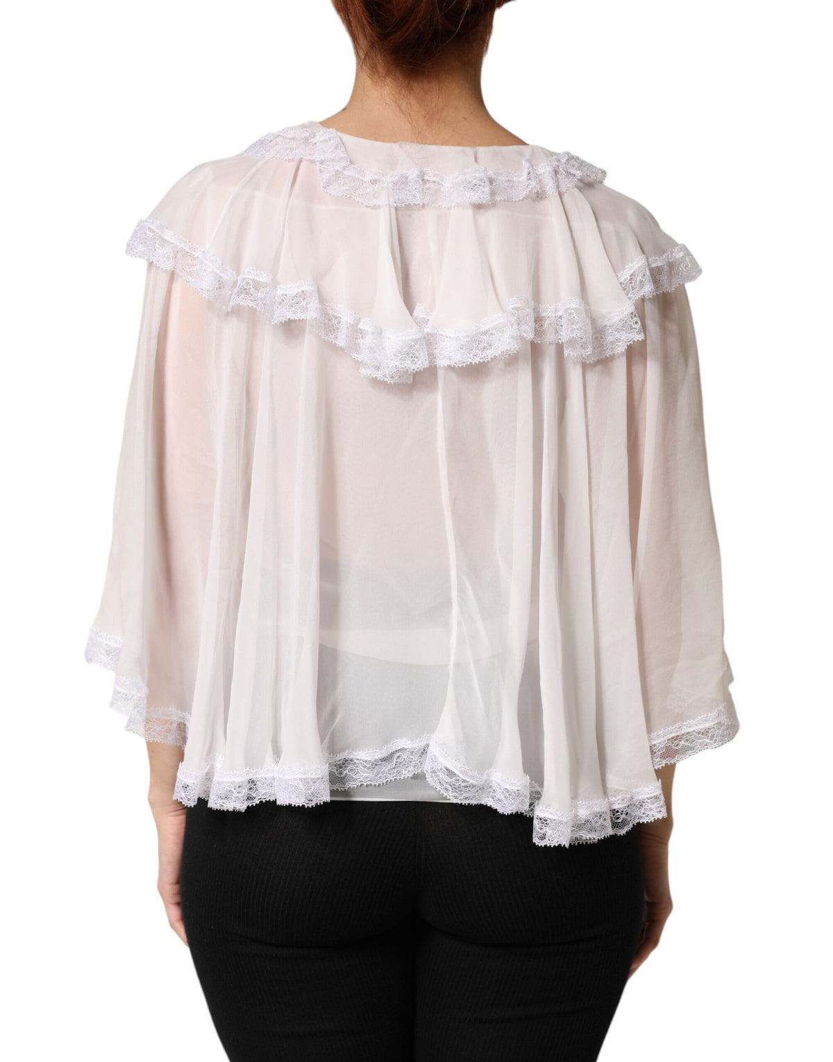 Pre-Owned Dolce & Gabbana White Ruffles Lace Long Sleeve Blouse Top Women's - Very Good