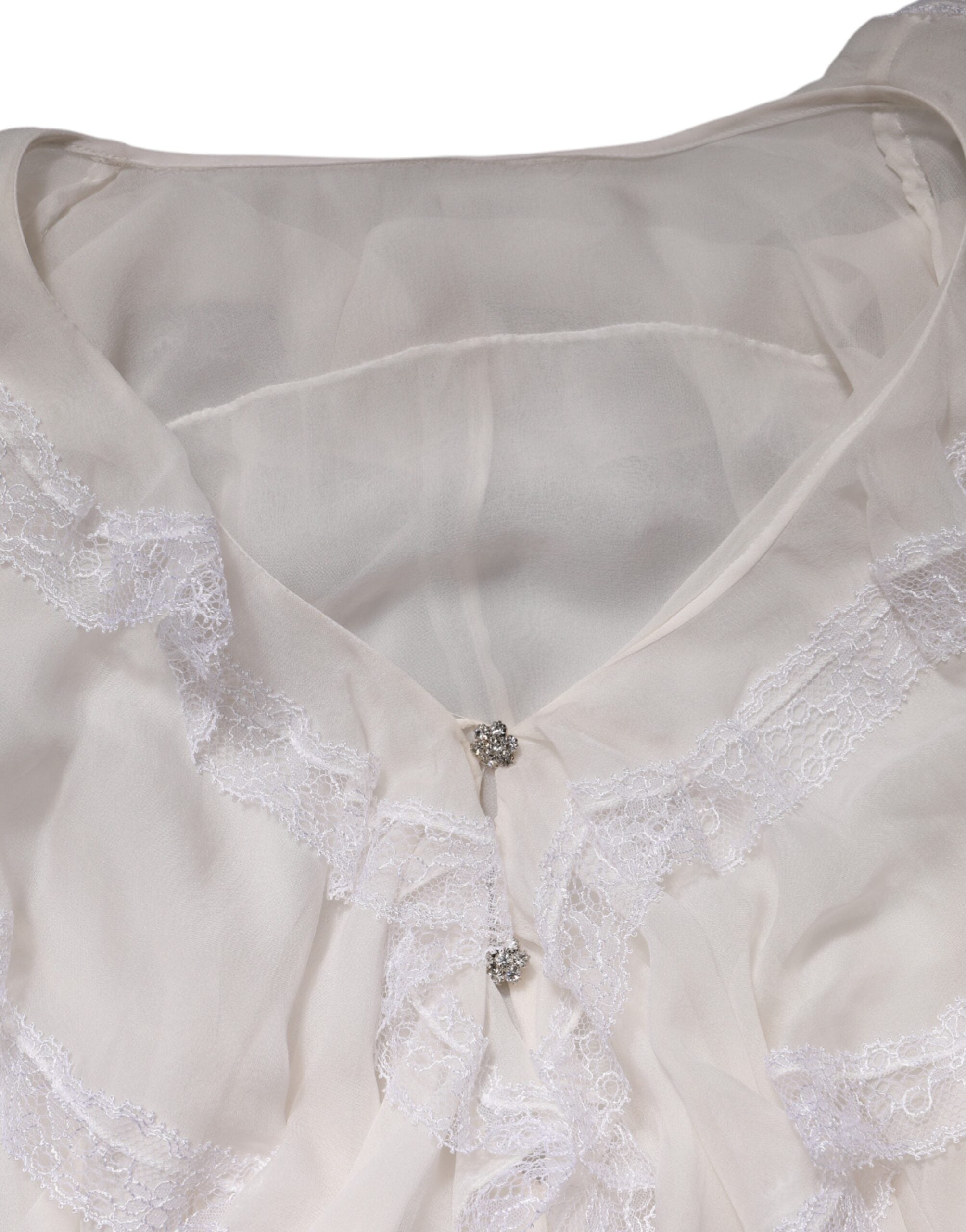 Pre-Owned Dolce & Gabbana White Ruffles Lace Long Sleeve Blouse Top