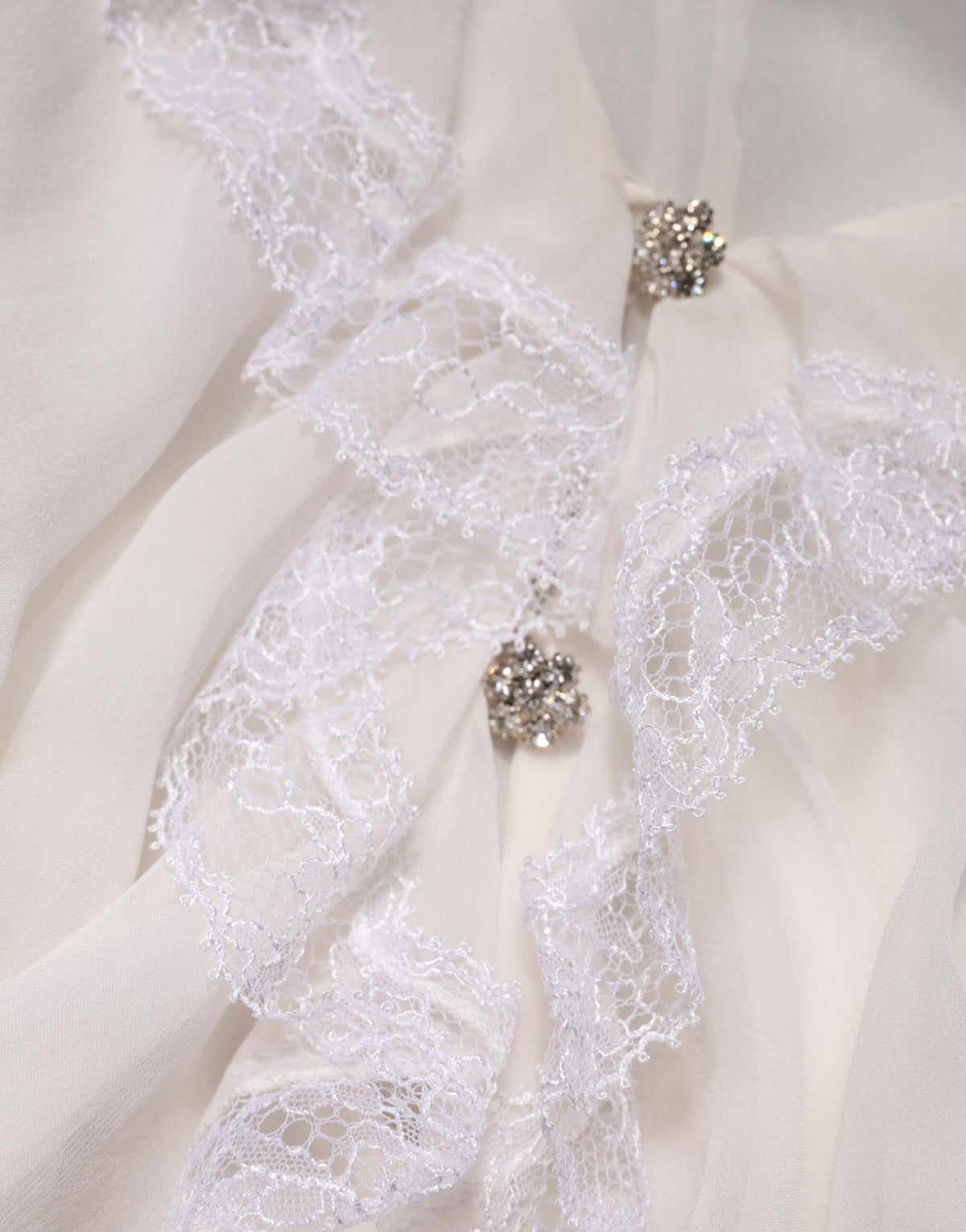 Pre-Owned Dolce & Gabbana White Ruffles Lace Long Sleeve Blouse Top Women's - Very Good