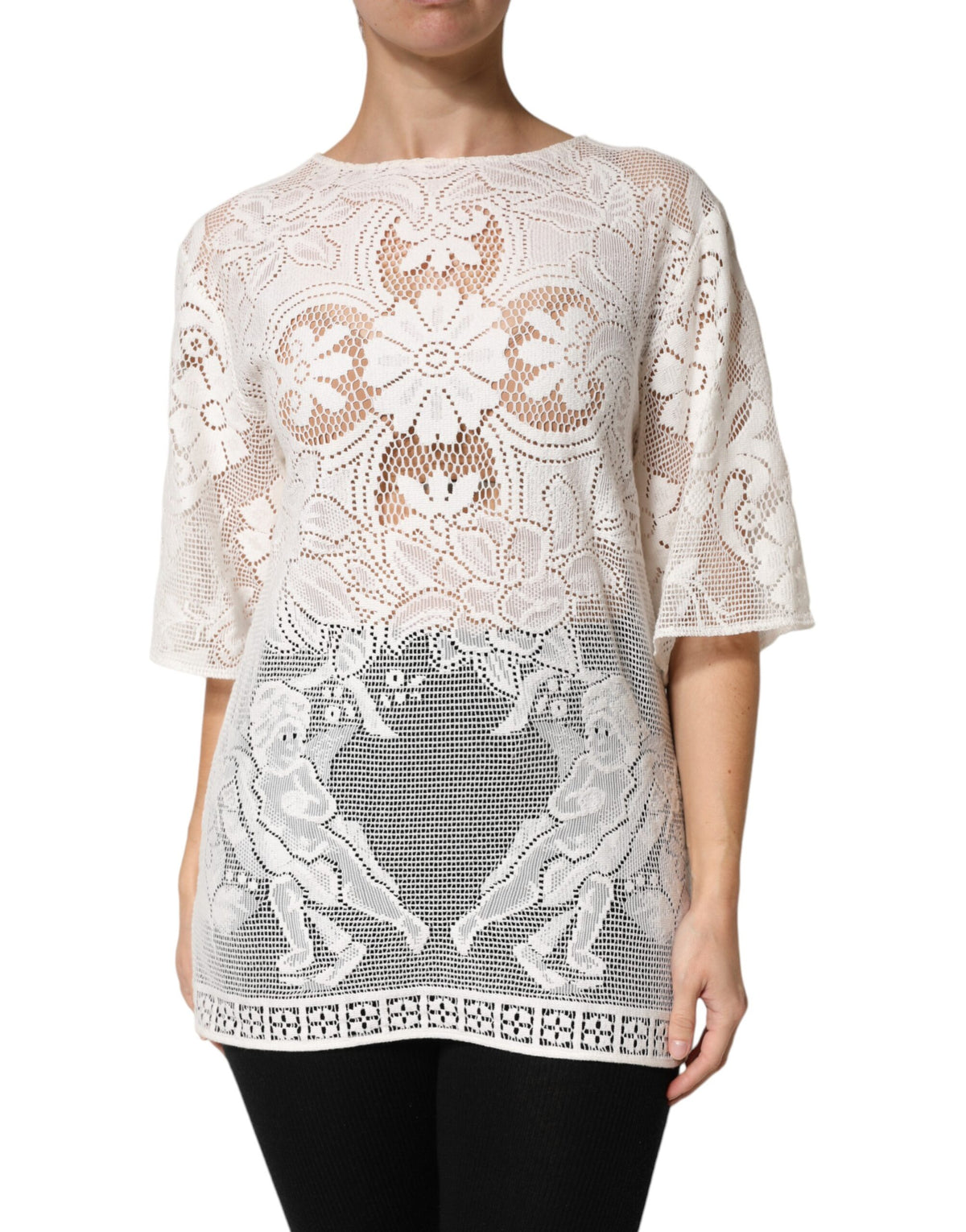 New Dolce & Gabbana White Embroidery Lace Cotton Blouse Top
