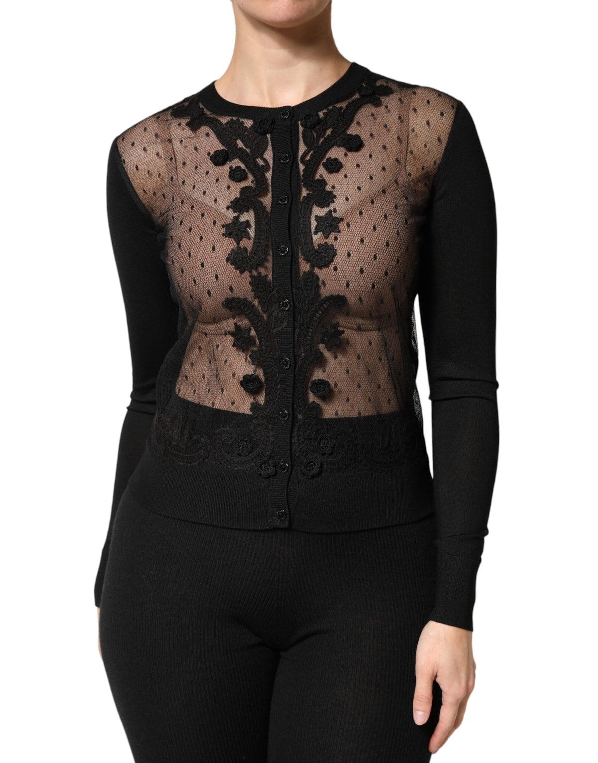 New Dolce & Gabbana Black Sheer Button Down Cardigan Sweater