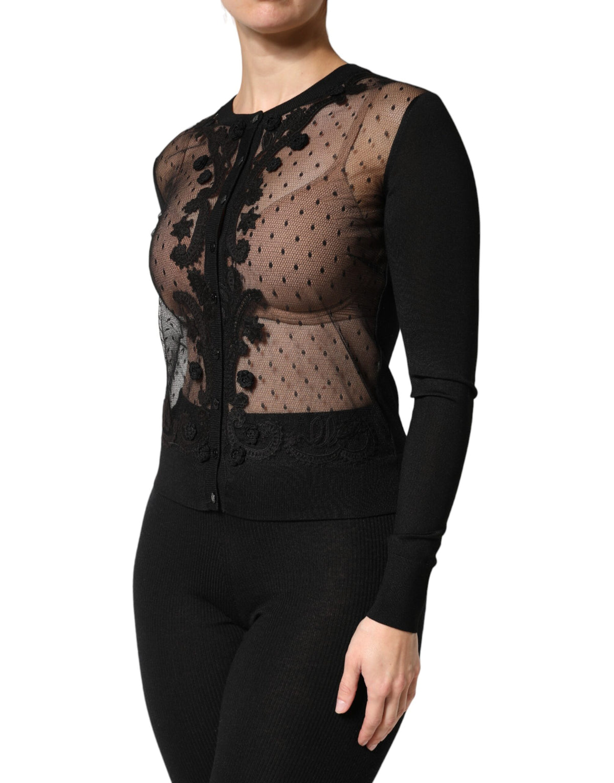 New Dolce & Gabbana Black Sheer Button Down Cardigan Sweater