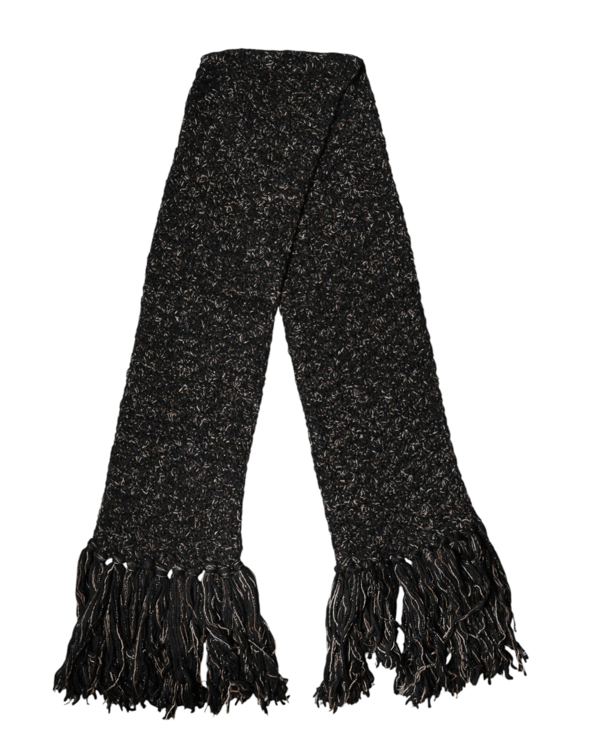 New Dolce & Gabbana Black Wool Fringes Neck Wrap Foulard Scarf