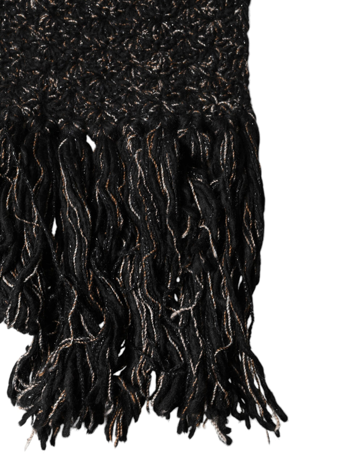 New Dolce & Gabbana Black Wool Fringes Neck Wrap Foulard Scarf