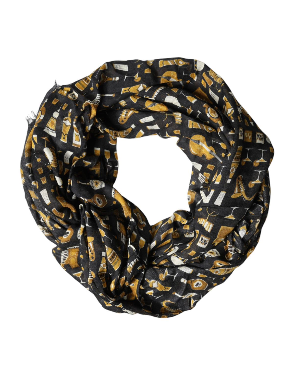 New Dolce & Gabbana Black Jazz Club Print Neck Wrap Shawl Scarf