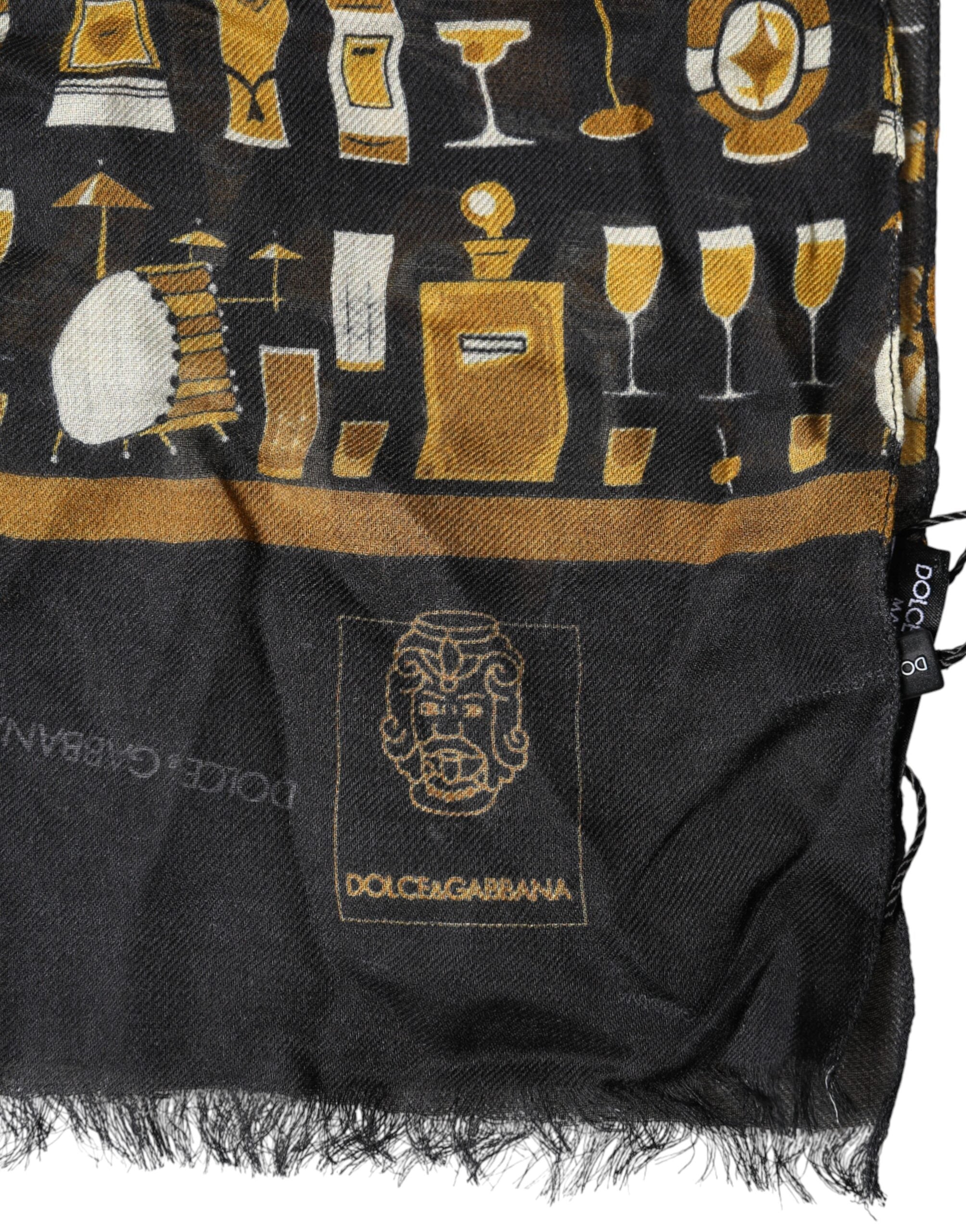 New Dolce & Gabbana Black Jazz Club Print Neck Wrap Shawl Scarf