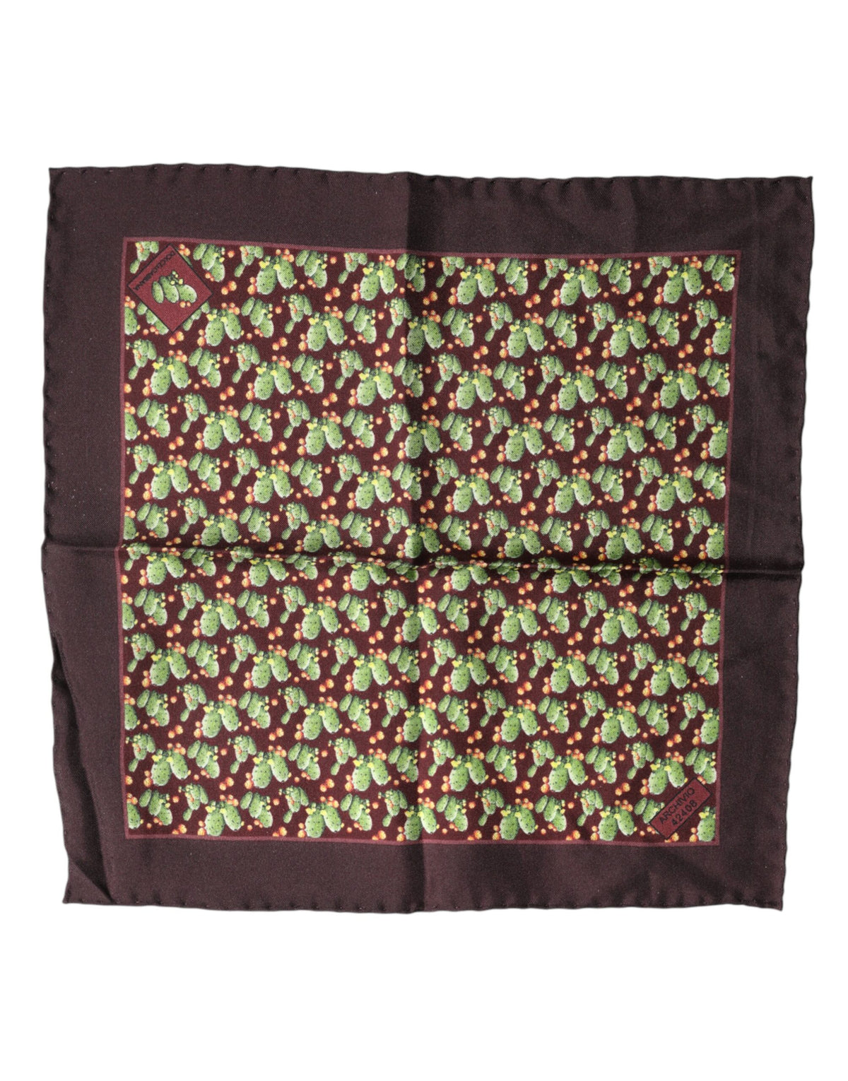 Dolce & Gabbana Brown Cactus Print Square Handkerchief Scarf