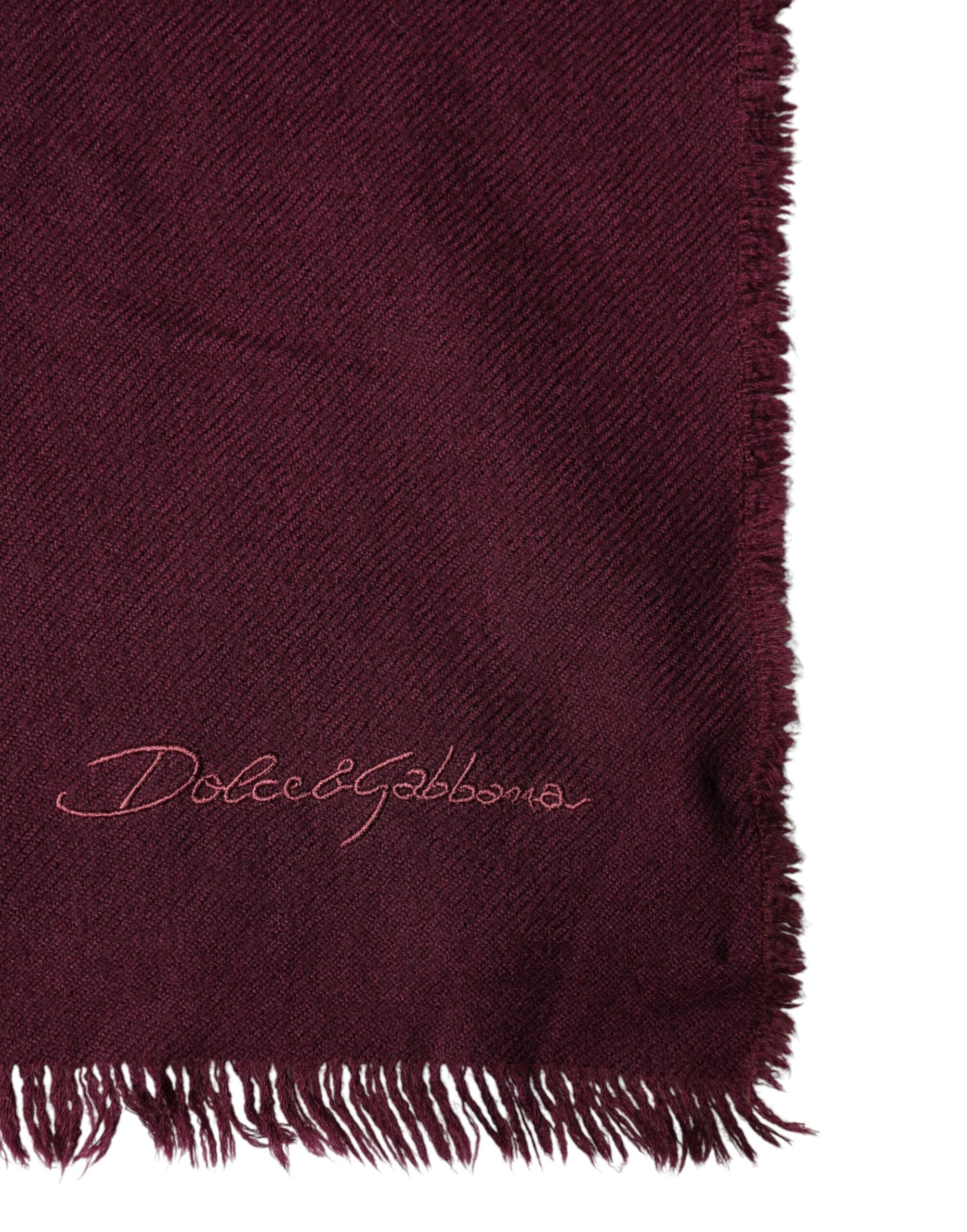 New Dolce & Gabbana Maroon Cashmere Fringes Neck Wrap Shawl Scarf