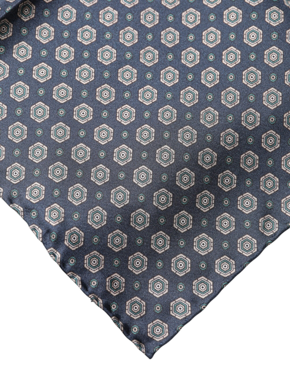 Dolce & Gabbana Blue Patterned Silk Square Handkerchief Scarf